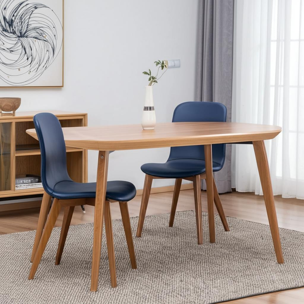 Set of Two Blue and Brown Upholstered Leather Dining Side Chairs-Dining Chairs-DECOROLALA