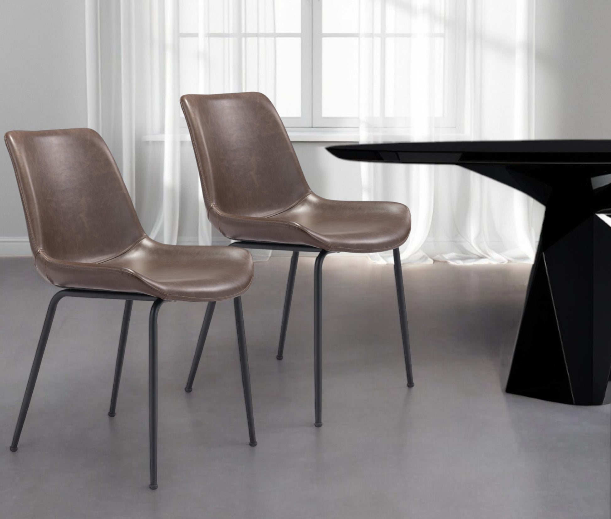 Set of Two Brown And Black Upholstered Faux Leather Dining Side Chairs-Dining Chairs-DECOROLALA