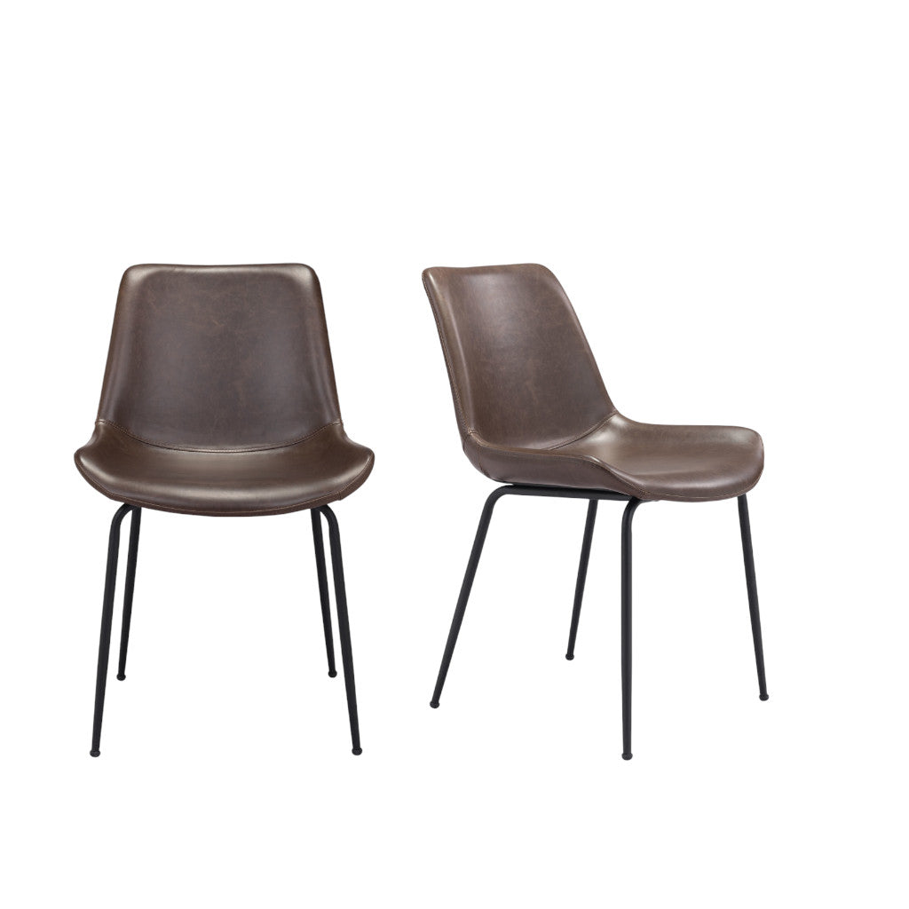 Set of Two Brown And Black Upholstered Faux Leather Dining Side Chairs-Dining Chairs-DECOROLALA