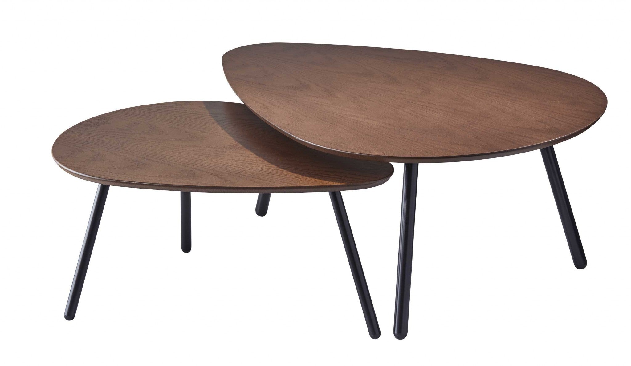 Set of Two Brown And Black Wood And Metal Oval Nested Tables-End-Side Tables-DECOROLALA