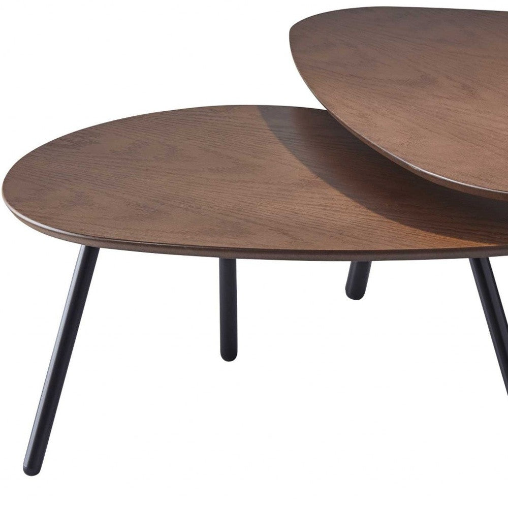 Set of Two Brown And Black Wood And Metal Oval Nested Tables-End-Side Tables-DECOROLALA