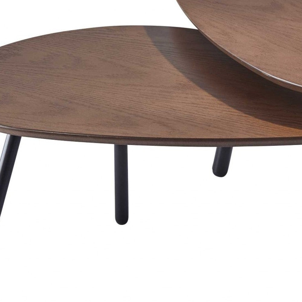 Set of Two Brown And Black Wood And Metal Oval Nested Tables-End-Side Tables-DECOROLALA