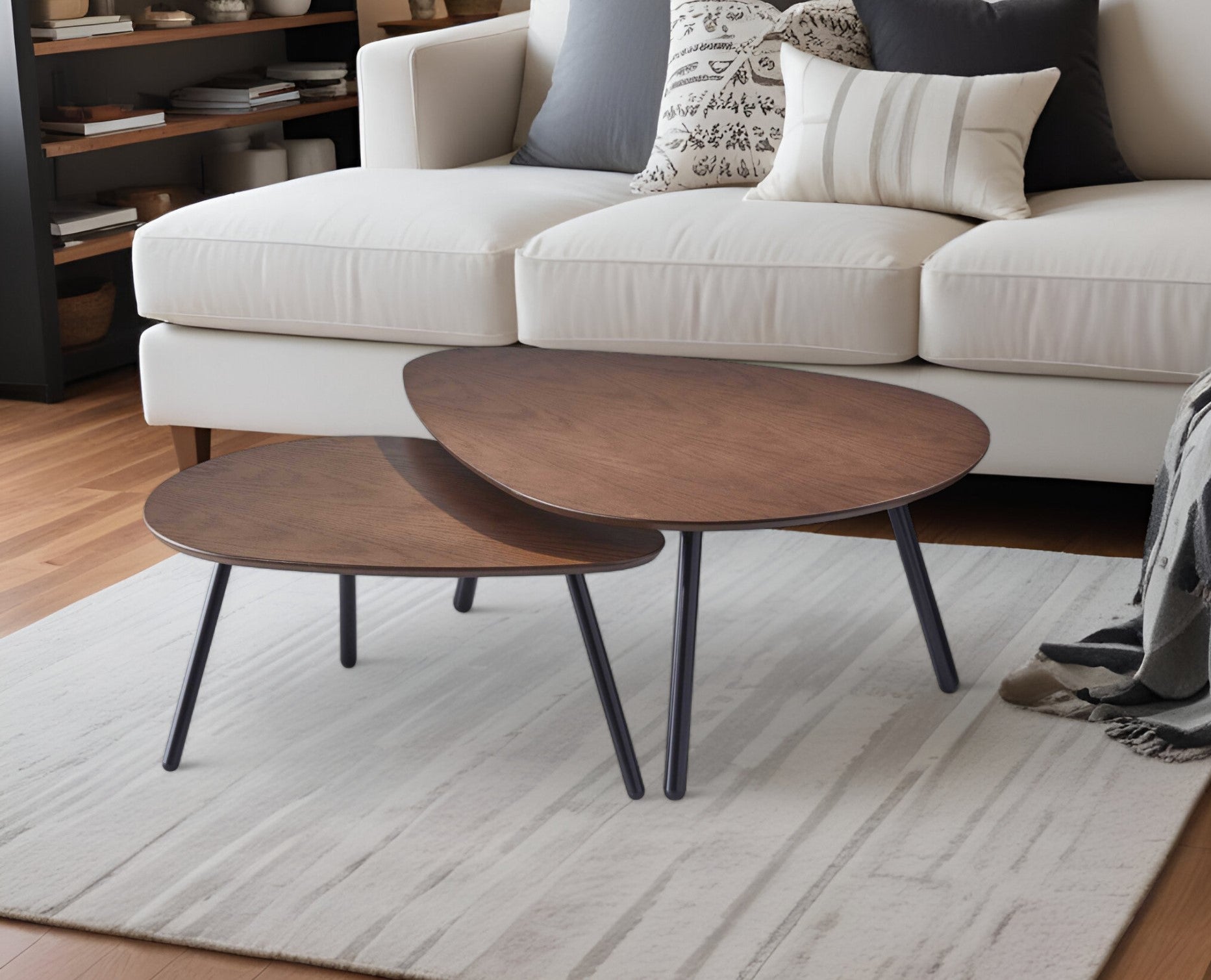 Set of Two Brown And Black Wood And Metal Oval Nested Tables-End-Side Tables-DECOROLALA