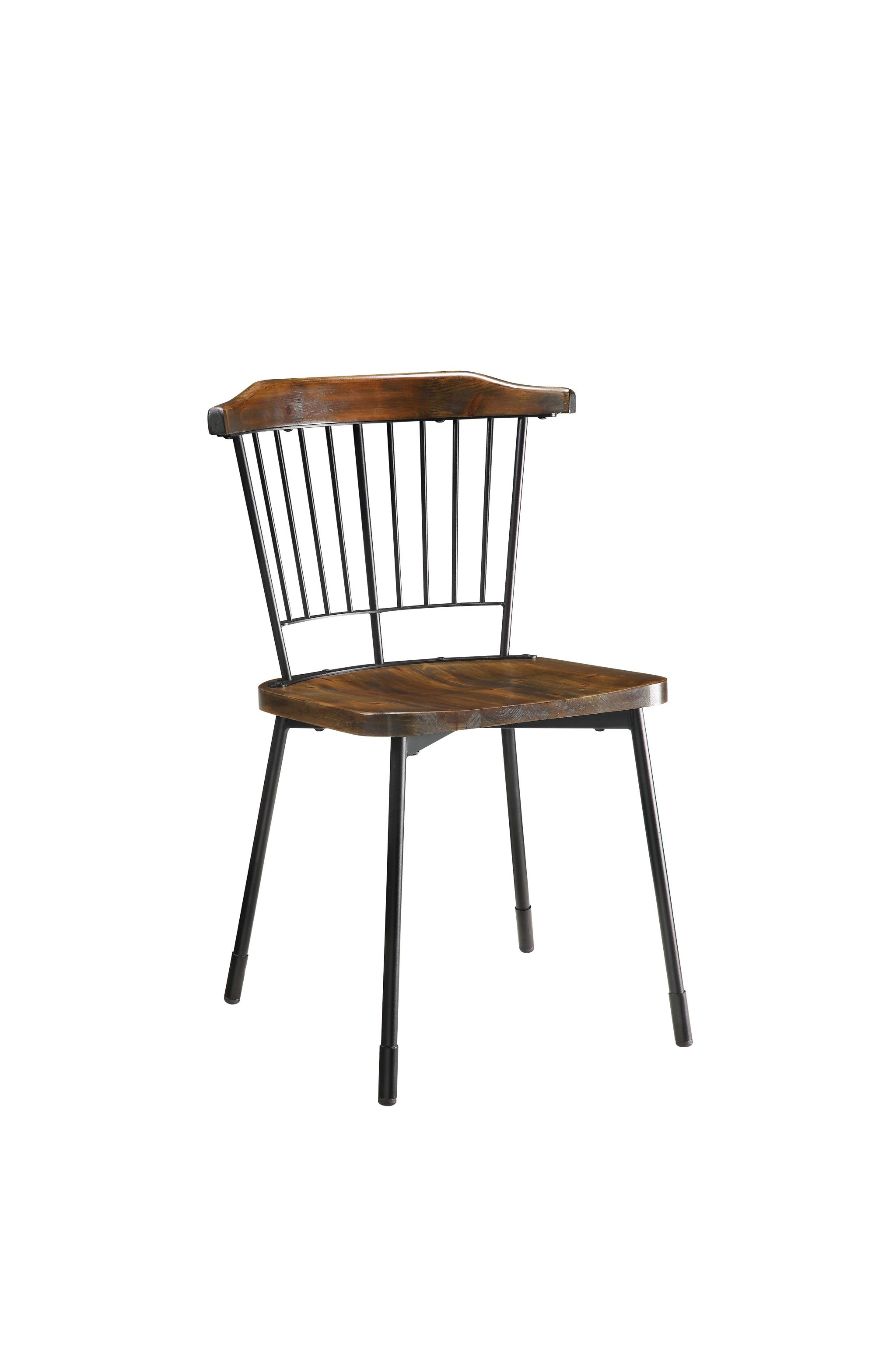 Set of Two Brown And Black Wood Windsor Back Dining Side Chairs-Dining Chairs-DECOROLALA