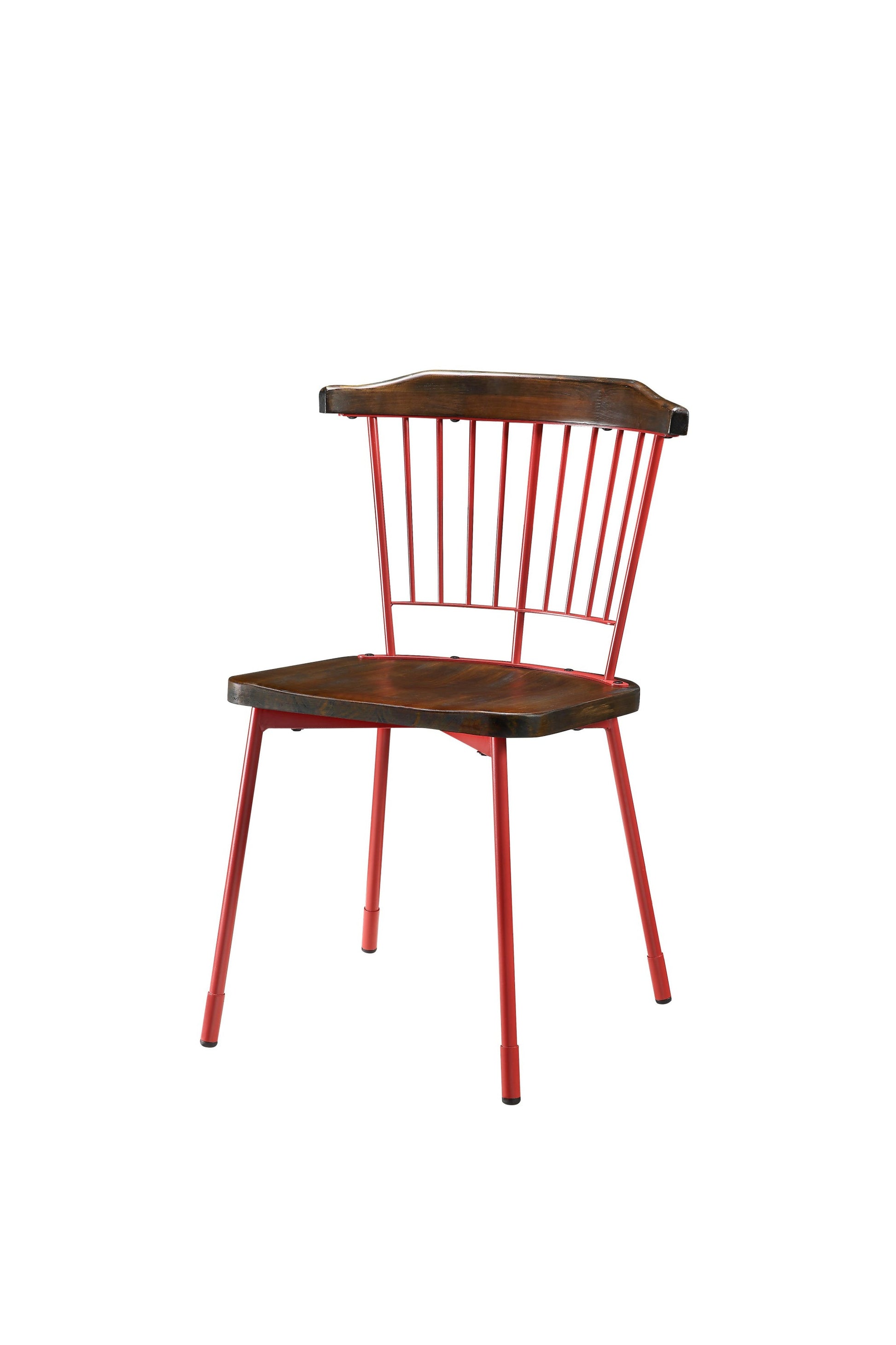 Set of Two Brown And Red Wood Windsor Back Dining Side Chairs-Dining Chairs-DECOROLALA