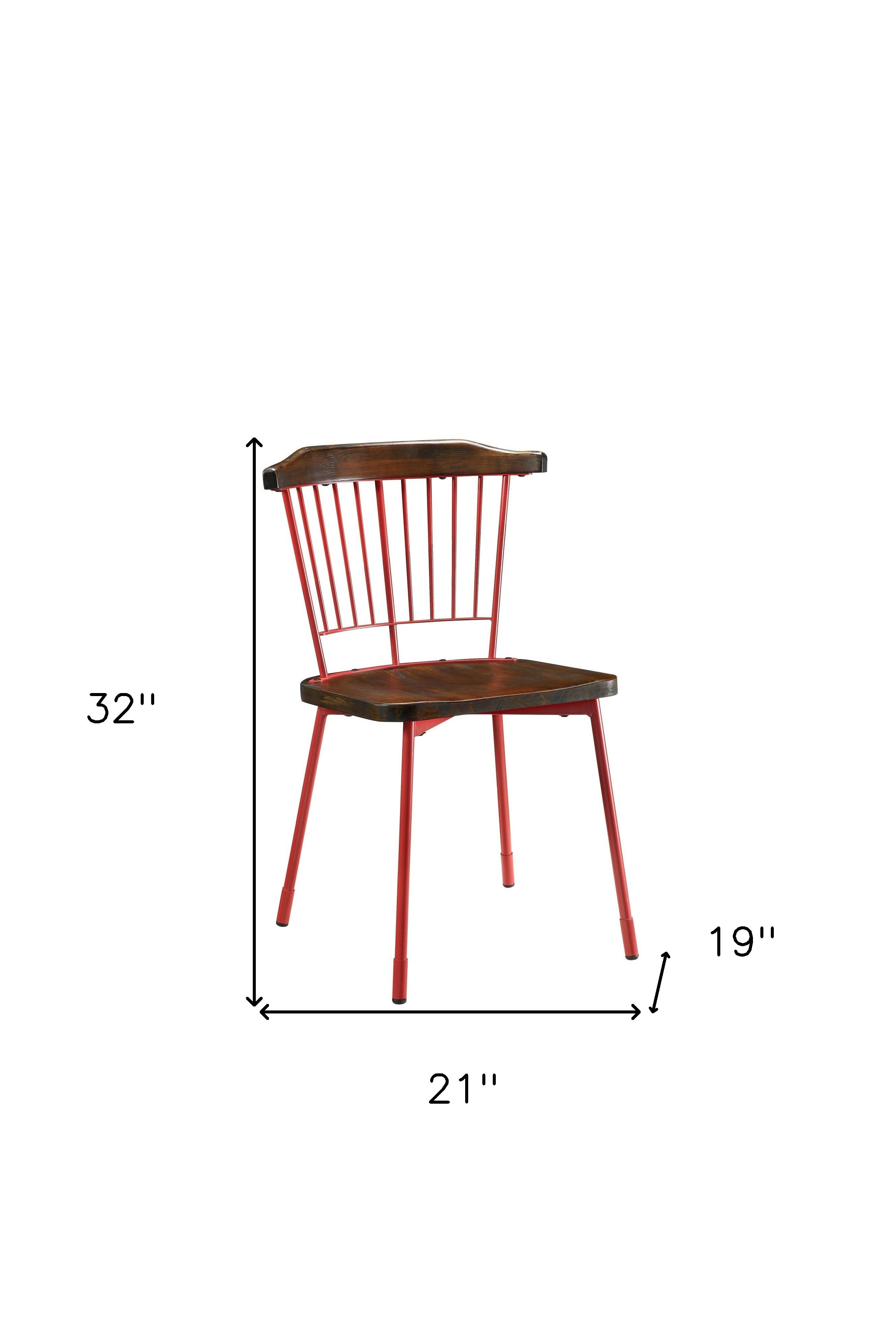 Set of Two Brown And Red Wood Windsor Back Dining Side Chairs-Dining Chairs-DECOROLALA