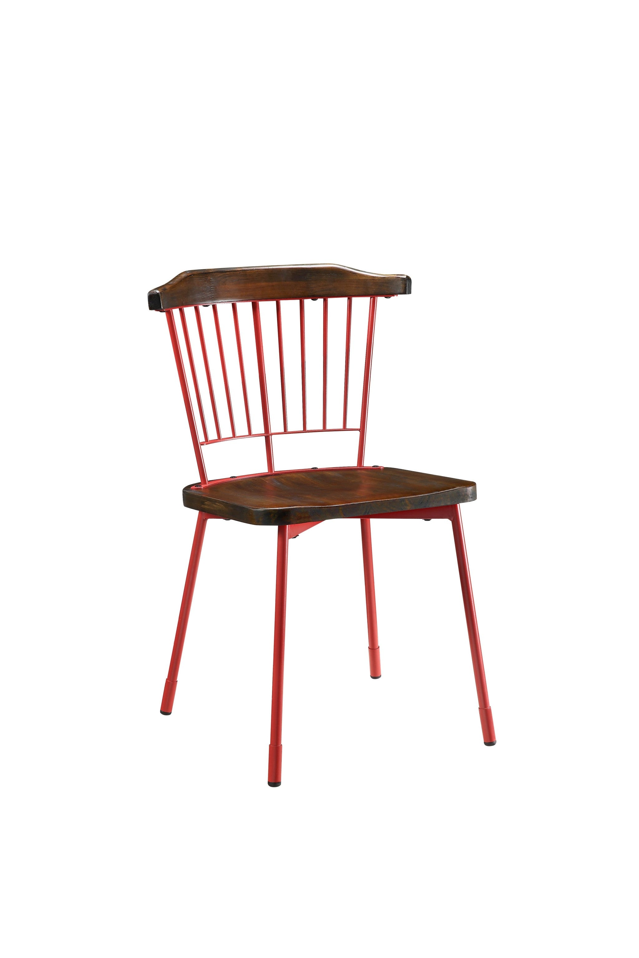 Set of Two Brown And Red Wood Windsor Back Dining Side Chairs-Dining Chairs-DECOROLALA