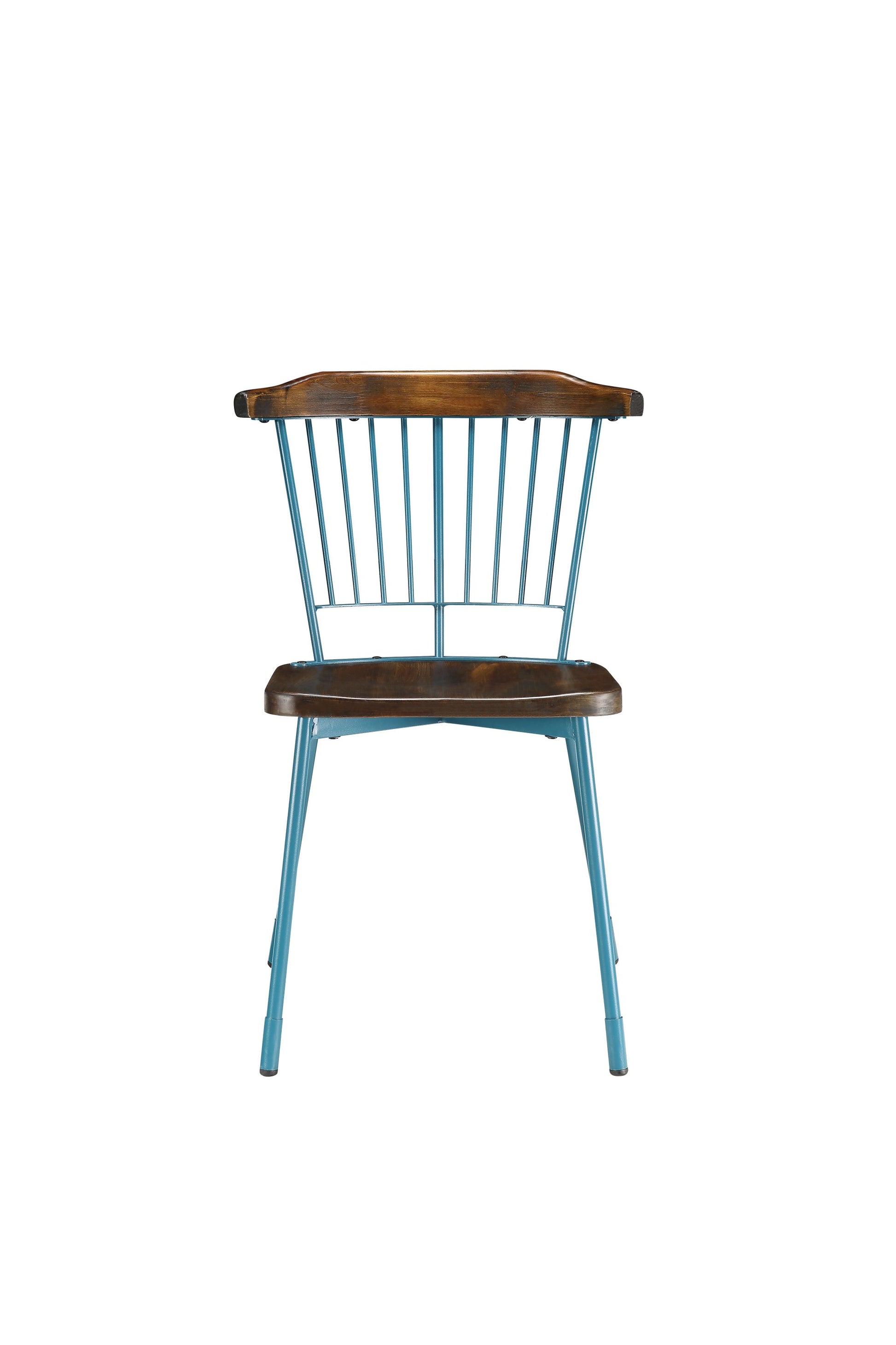 Set of Two Brown And Teal Blue Wood Windsor Back Dining Side Chairs-Dining Chairs-DECOROLALA