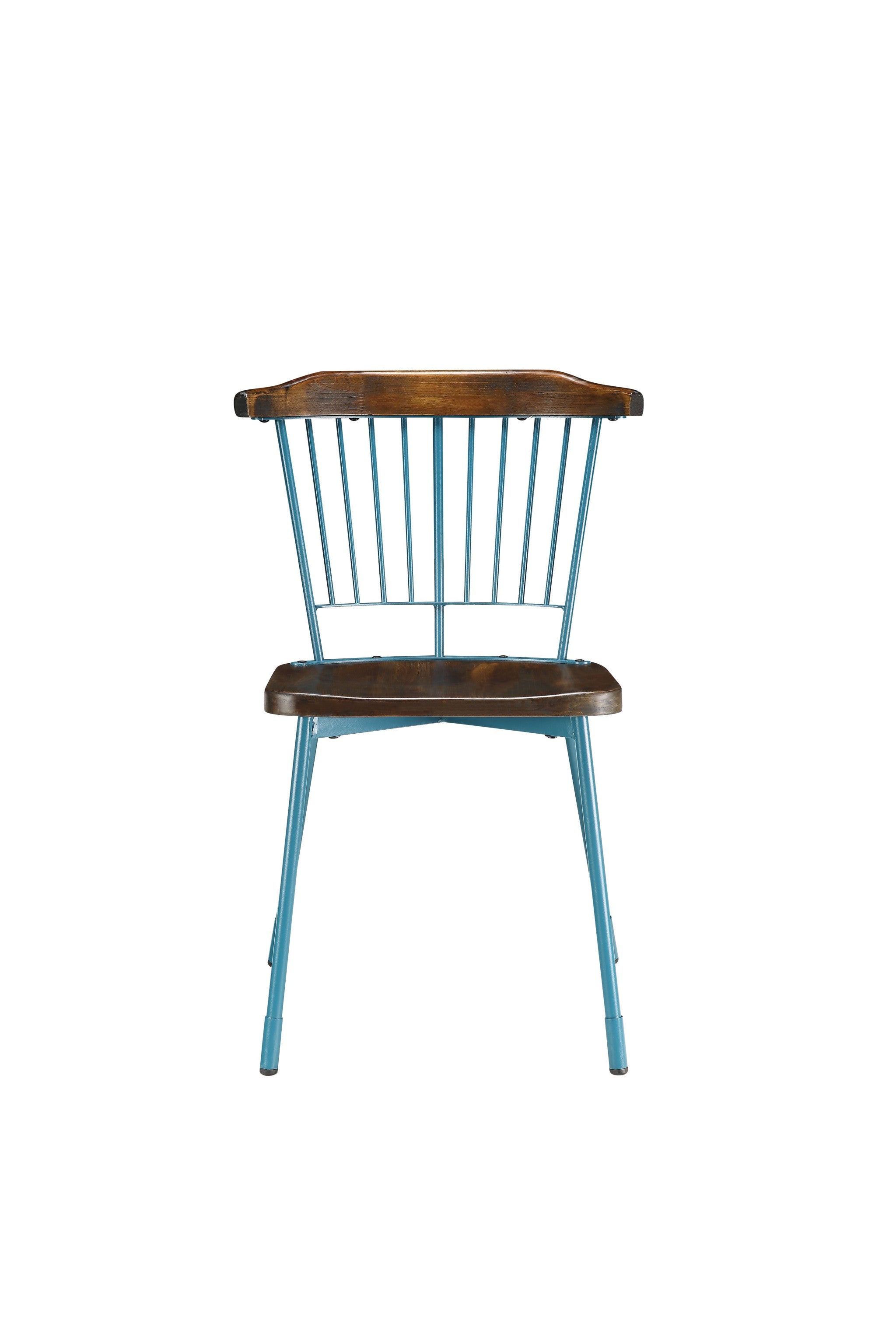 Set of Two Brown And Teal Blue Wood Windsor Back Dining Side Chairs-Dining Chairs-DECOROLALA