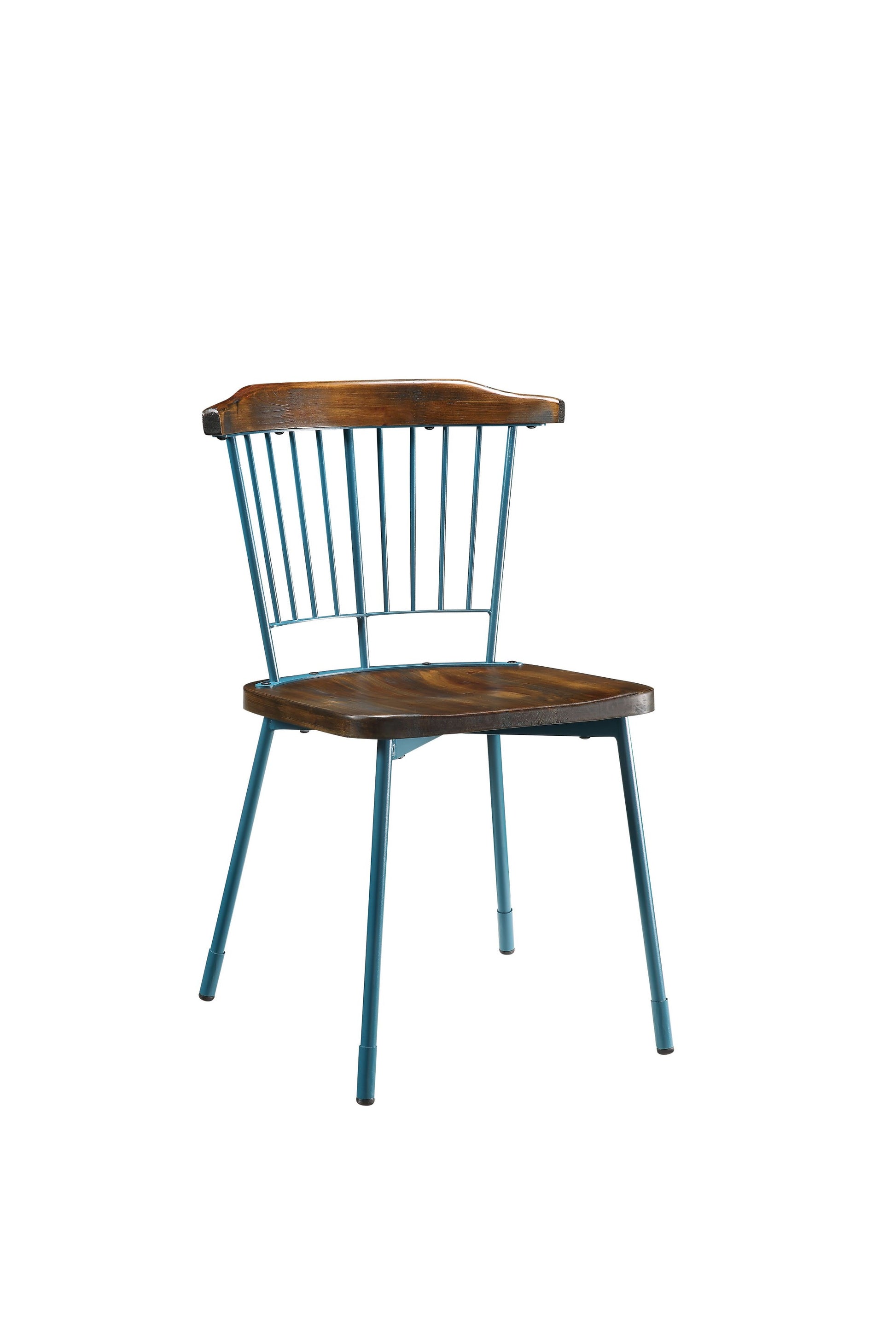 Set of Two Brown And Teal Blue Wood Windsor Back Dining Side Chairs-Dining Chairs-DECOROLALA