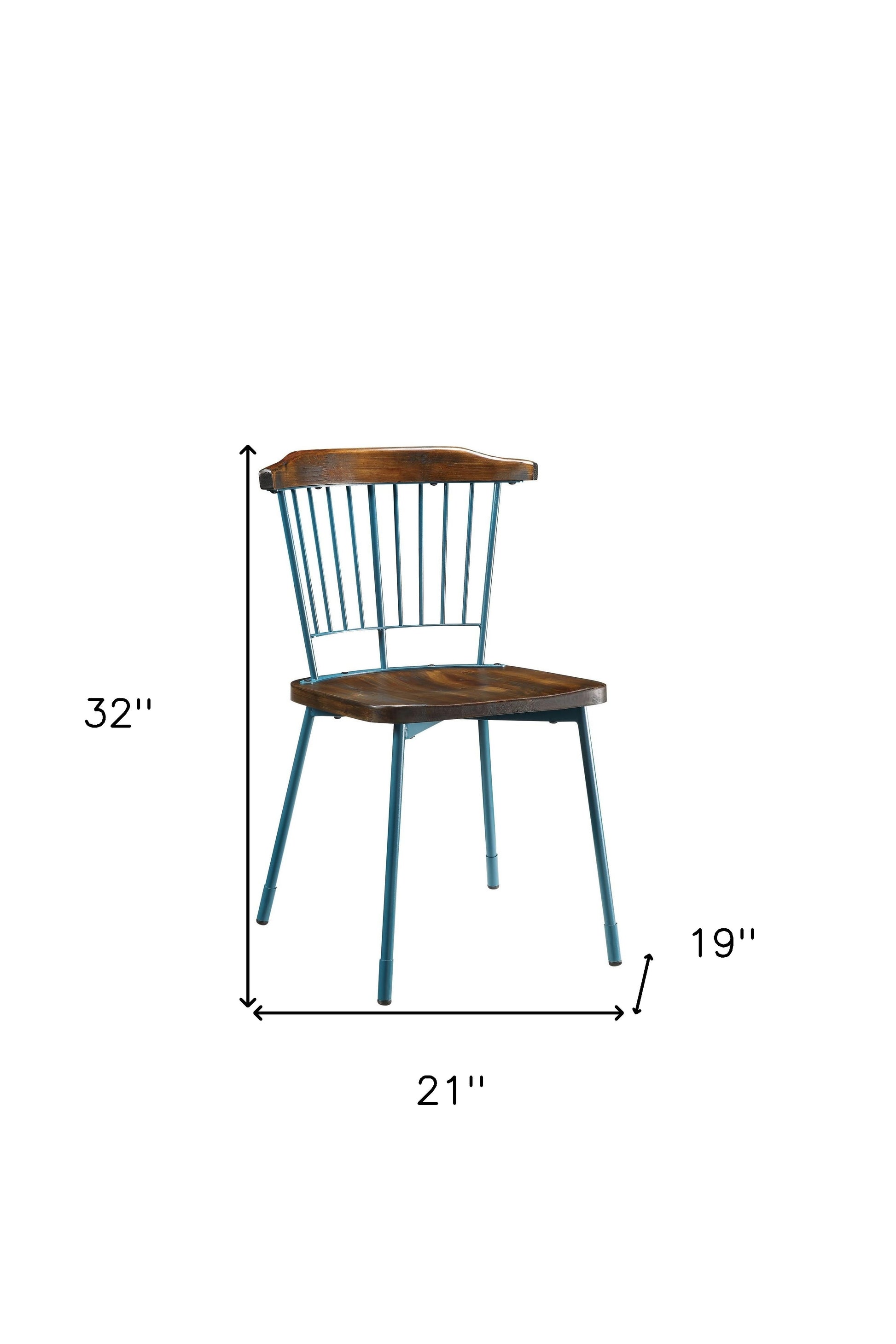 Set of Two Brown And Teal Blue Wood Windsor Back Dining Side Chairs-Dining Chairs-DECOROLALA