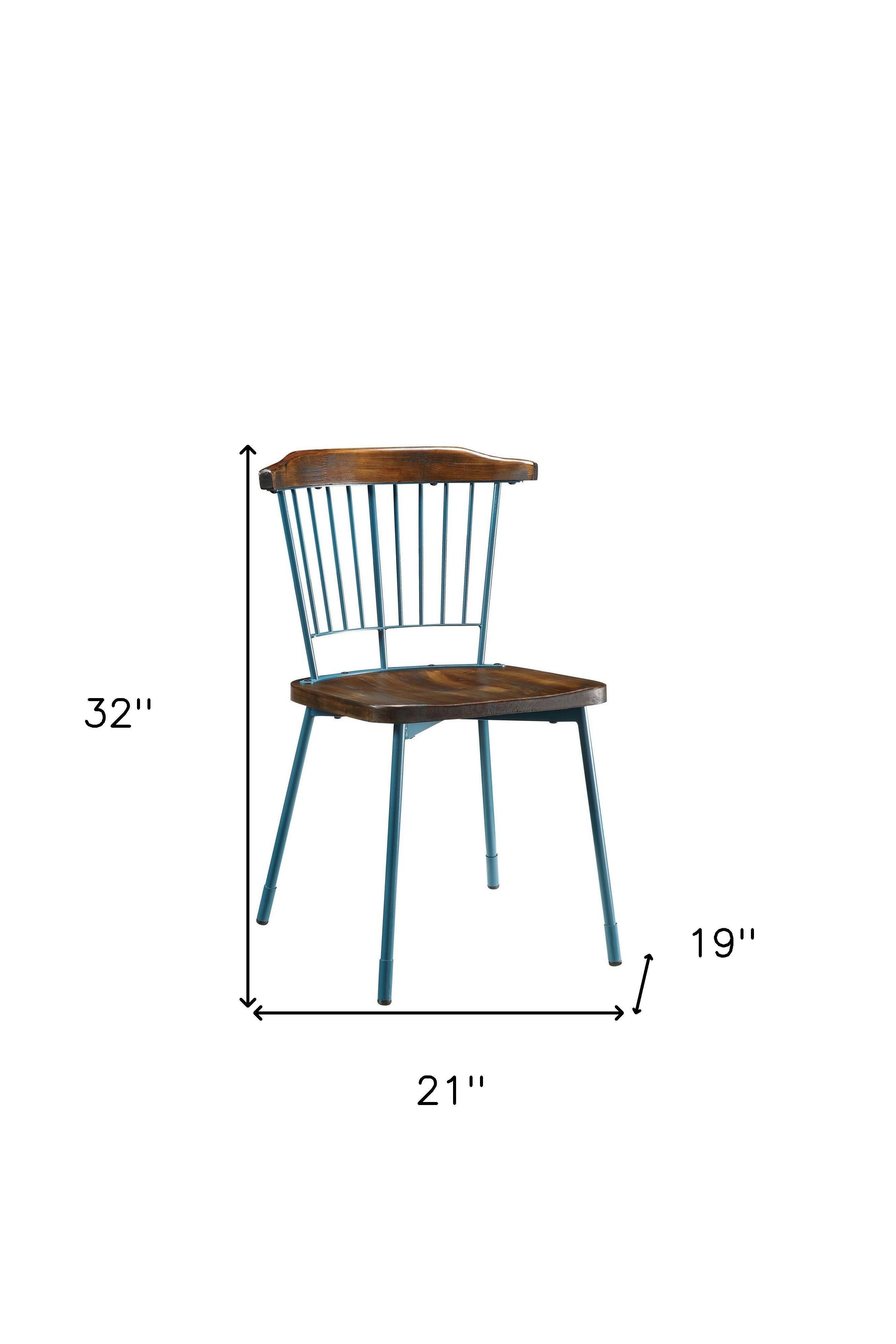 Set of Two Brown And Teal Blue Wood Windsor Back Dining Side Chairs-Dining Chairs-DECOROLALA