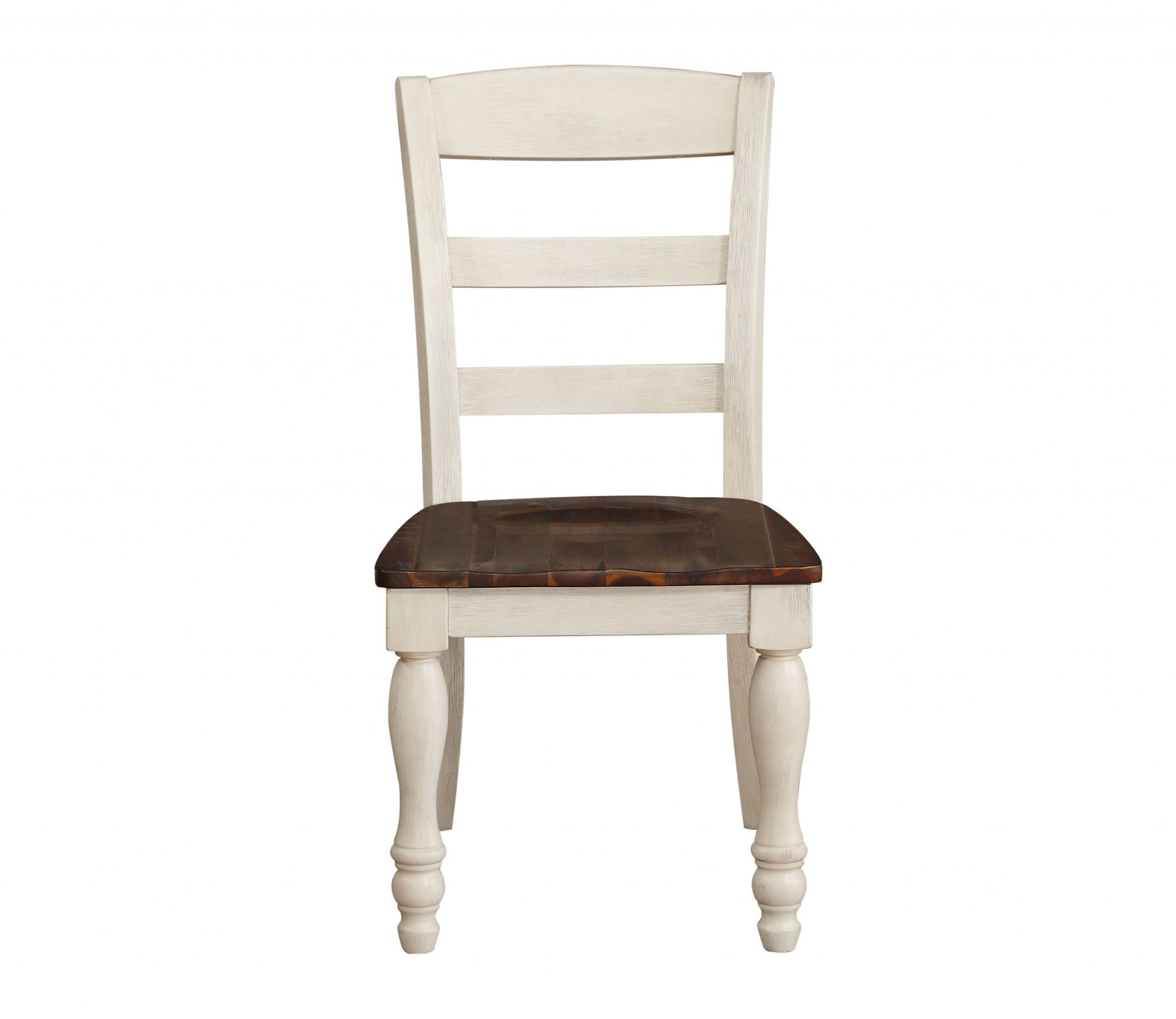 Set of Two Brown And White Wood Ladder Back Dining Side Chairs-Dining Chairs-DECOROLALA