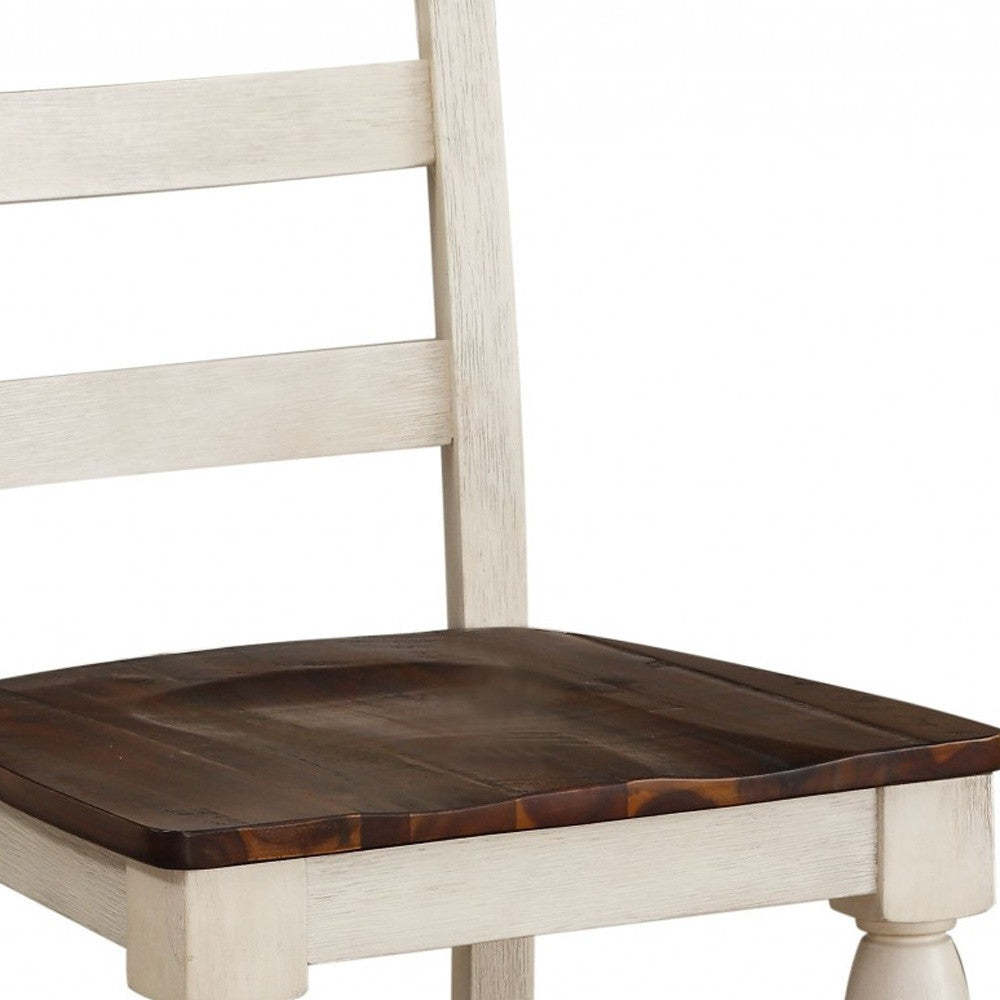 Set of Two Brown And White Wood Ladder Back Dining Side Chairs-Dining Chairs-DECOROLALA