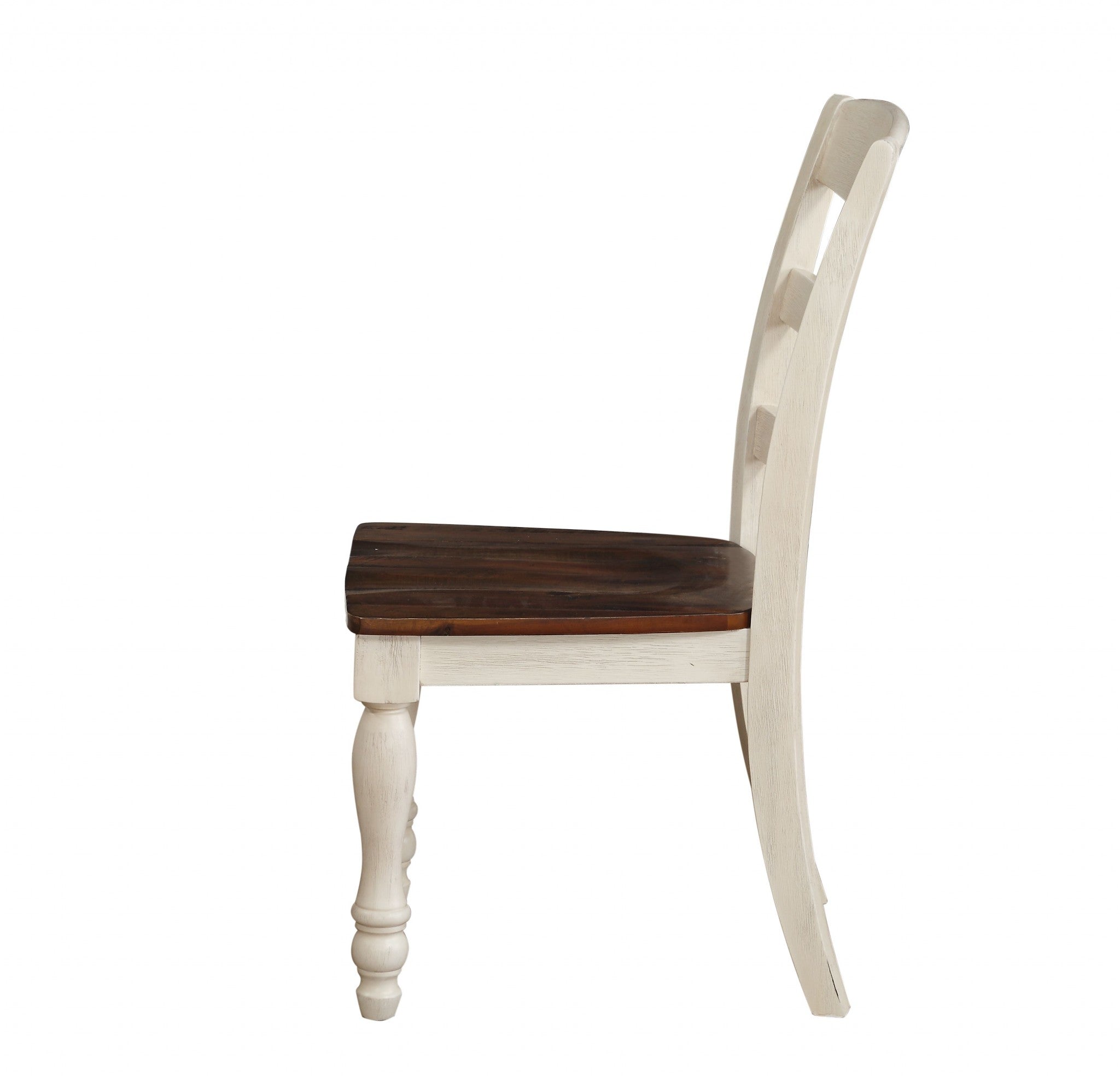 Set of Two Brown And White Wood Ladder Back Dining Side Chairs-Dining Chairs-DECOROLALA