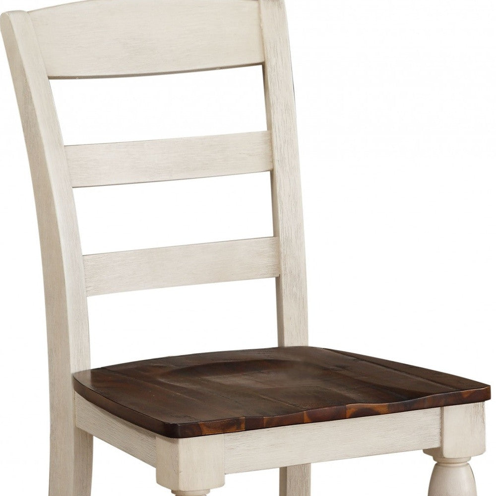 Set of Two Brown And White Wood Ladder Back Dining Side Chairs-Dining Chairs-DECOROLALA