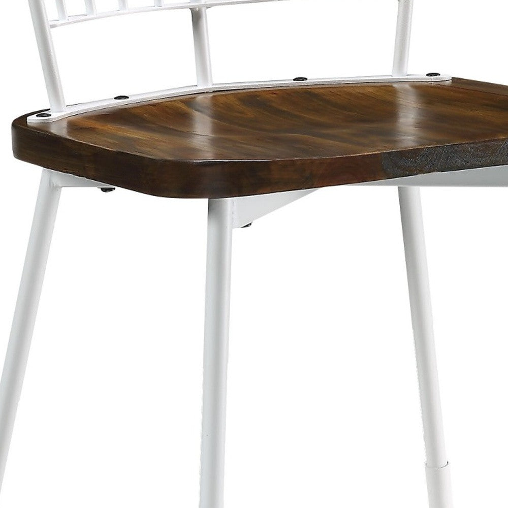 Set of Two Brown And White Wood Windsor Back Dining Side Chairs-Dining Chairs-DECOROLALA