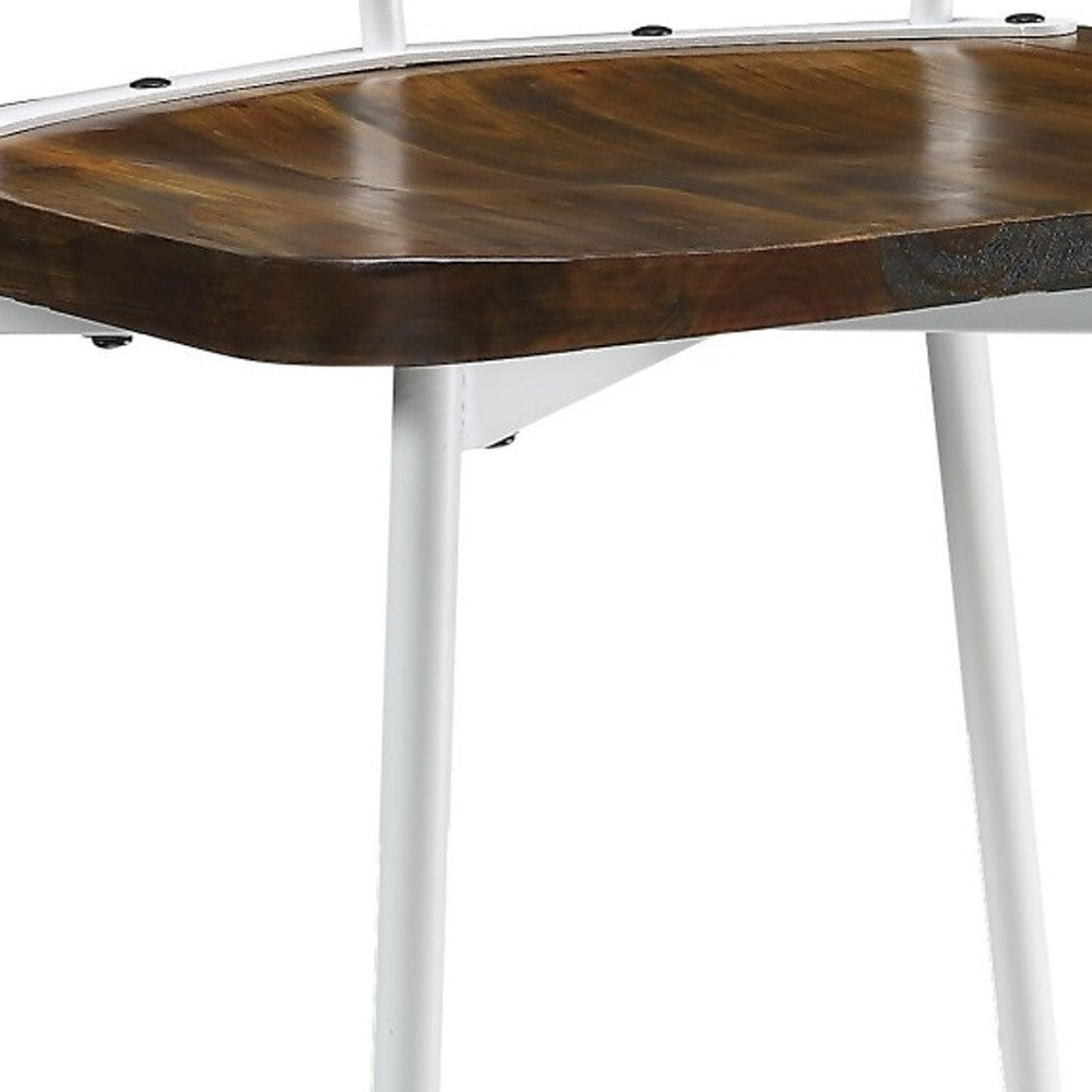 Set of Two Brown And White Wood Windsor Back Dining Side Chairs-Dining Chairs-DECOROLALA