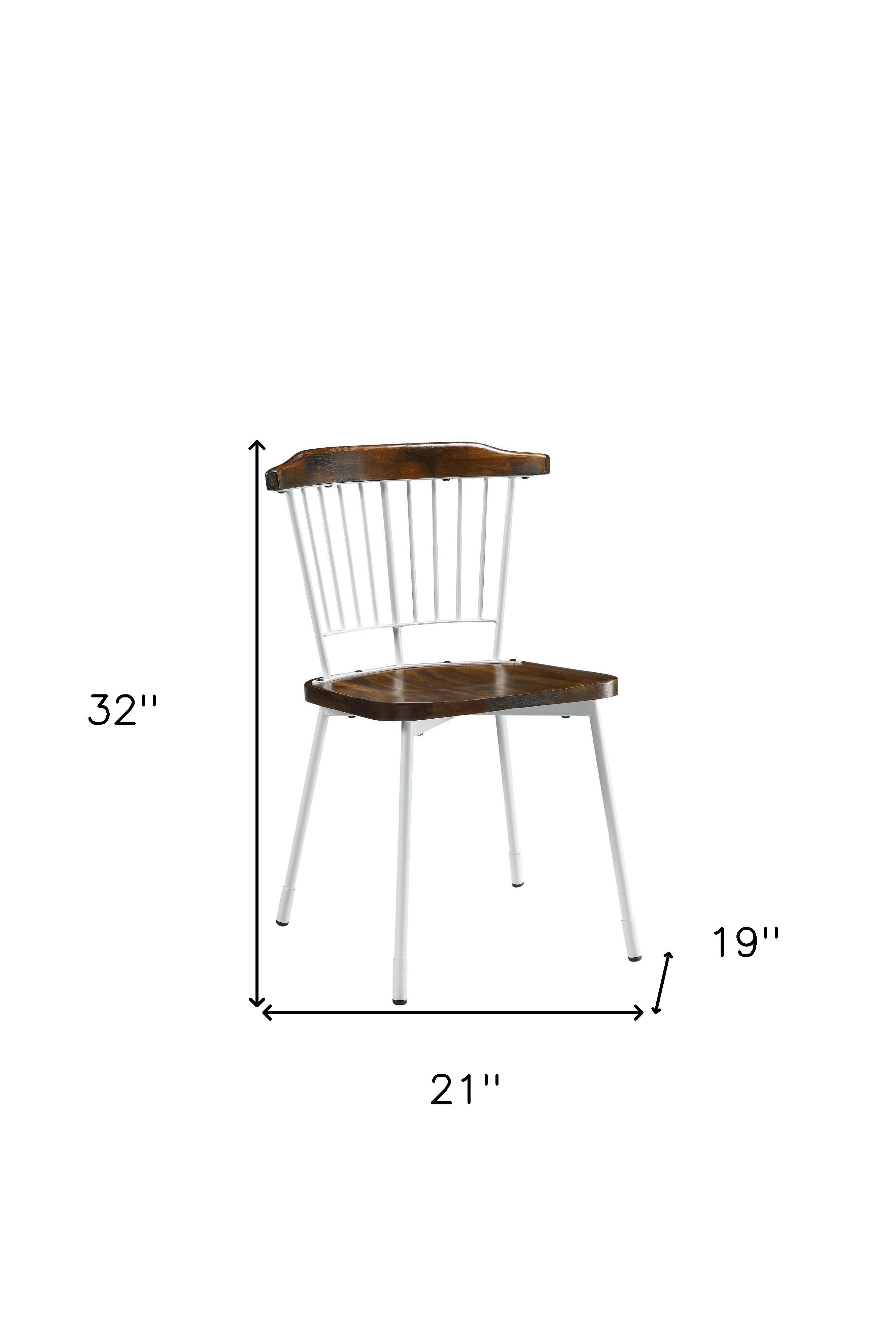 Set of Two Brown And White Wood Windsor Back Dining Side Chairs-Dining Chairs-DECOROLALA