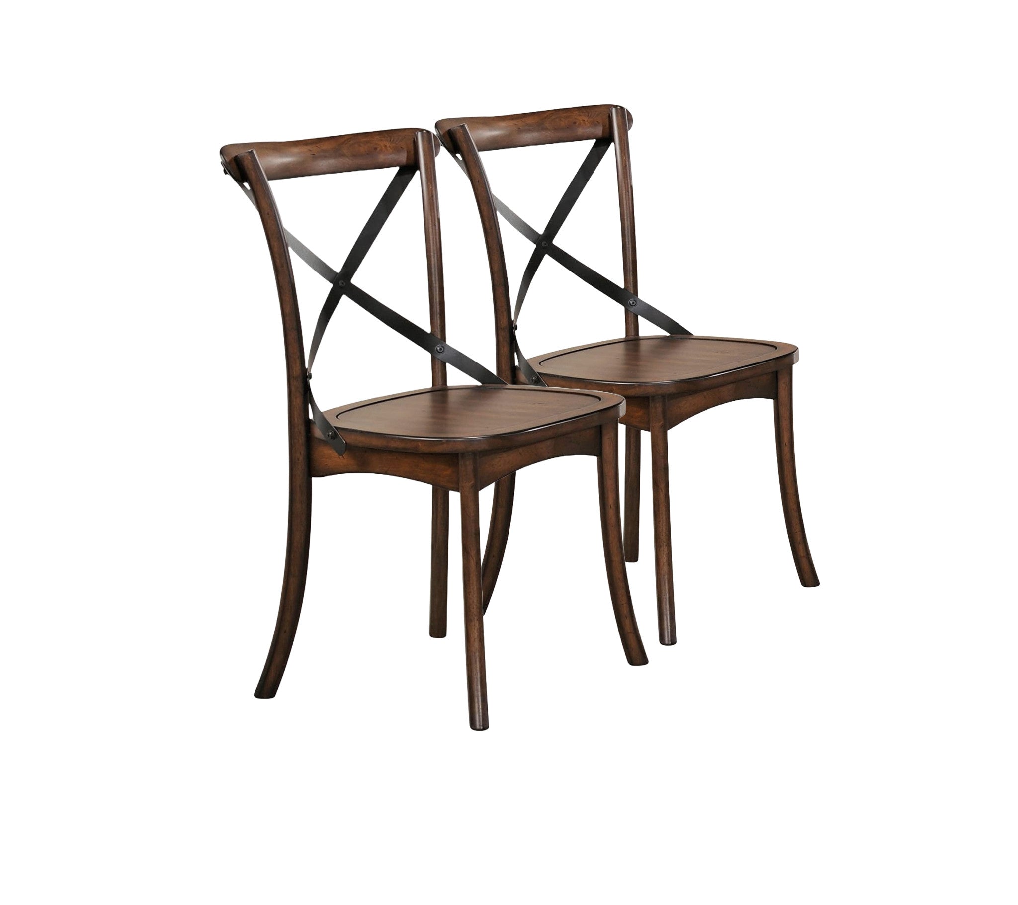 Set of Two Brown Cross Back Dining Side Chairs-Dining Chairs-DECOROLALA