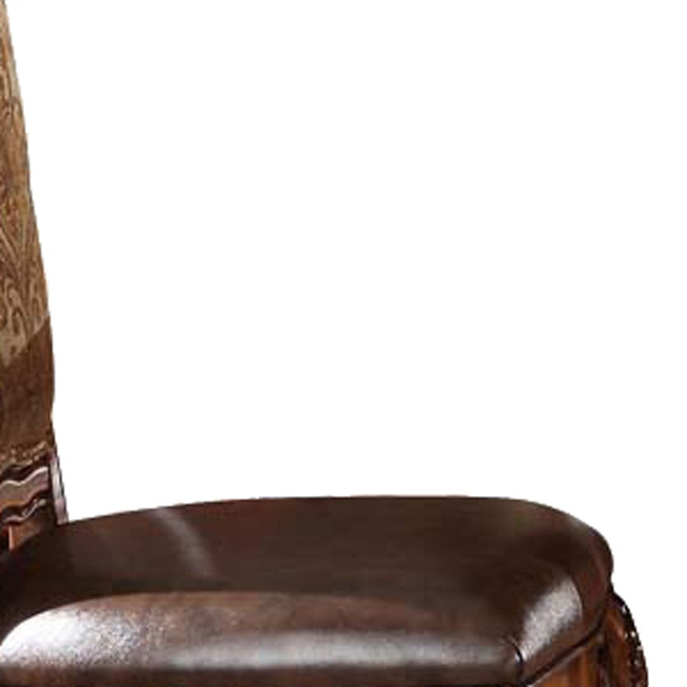 Set of Two Brown Faux Leather and Solid Wood Counter Height Bar Chairs-Bar Chairs-DECOROLALA