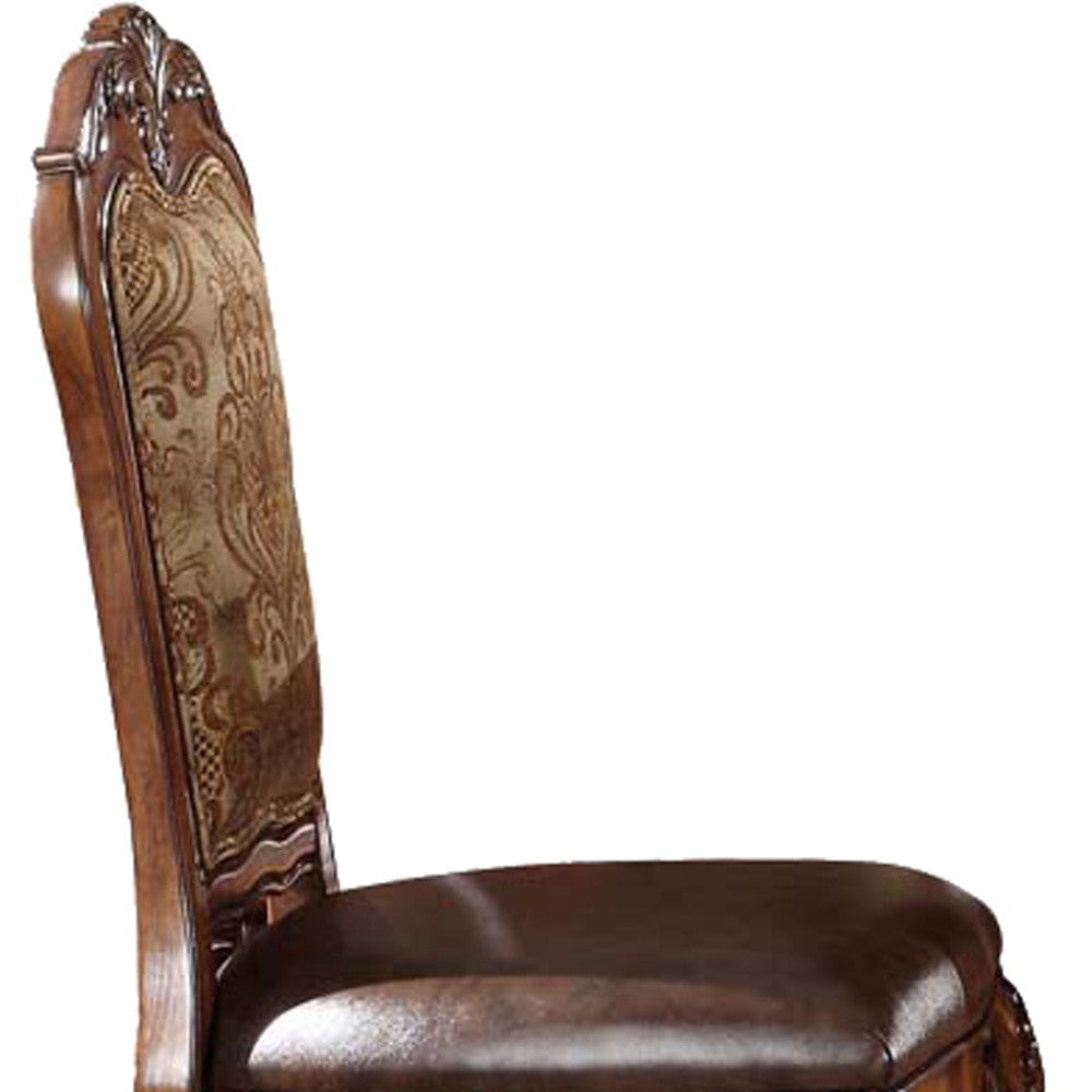 Set of Two Brown Faux Leather and Solid Wood Counter Height Bar Chairs-Bar Chairs-DECOROLALA