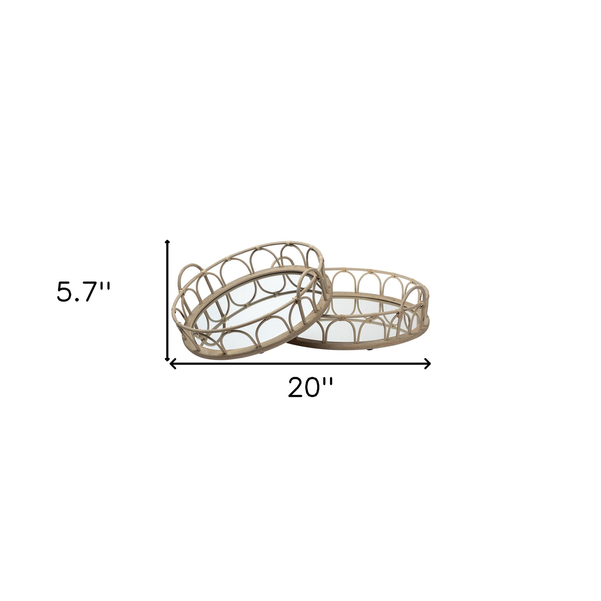 Set of Two Brown Round Wood Indoor Outdoor Vanity Tray With Handles-Trays-DECOROLALA