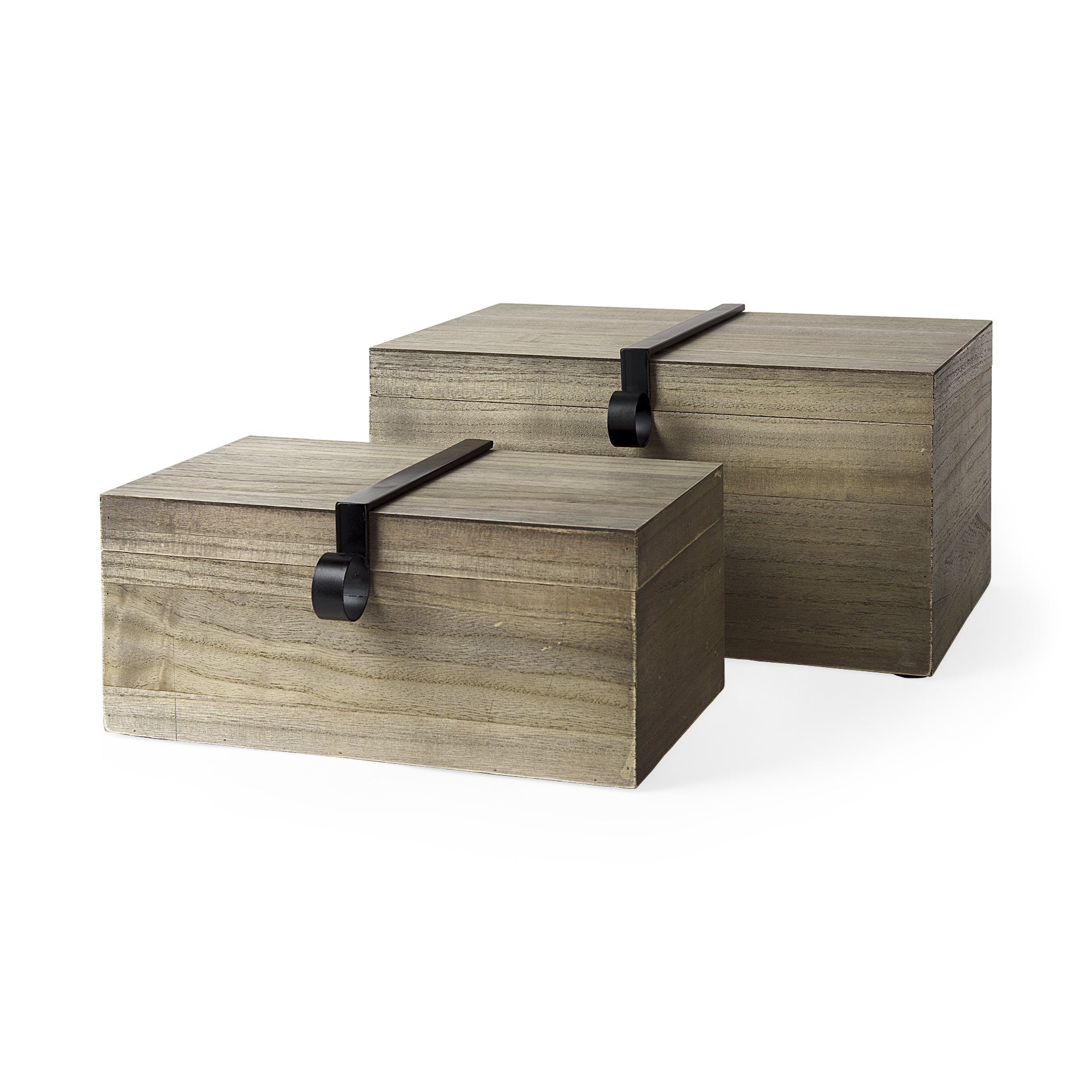 Set of Two Brown Solid Wood Box With Lid-Organizers-DECOROLALA