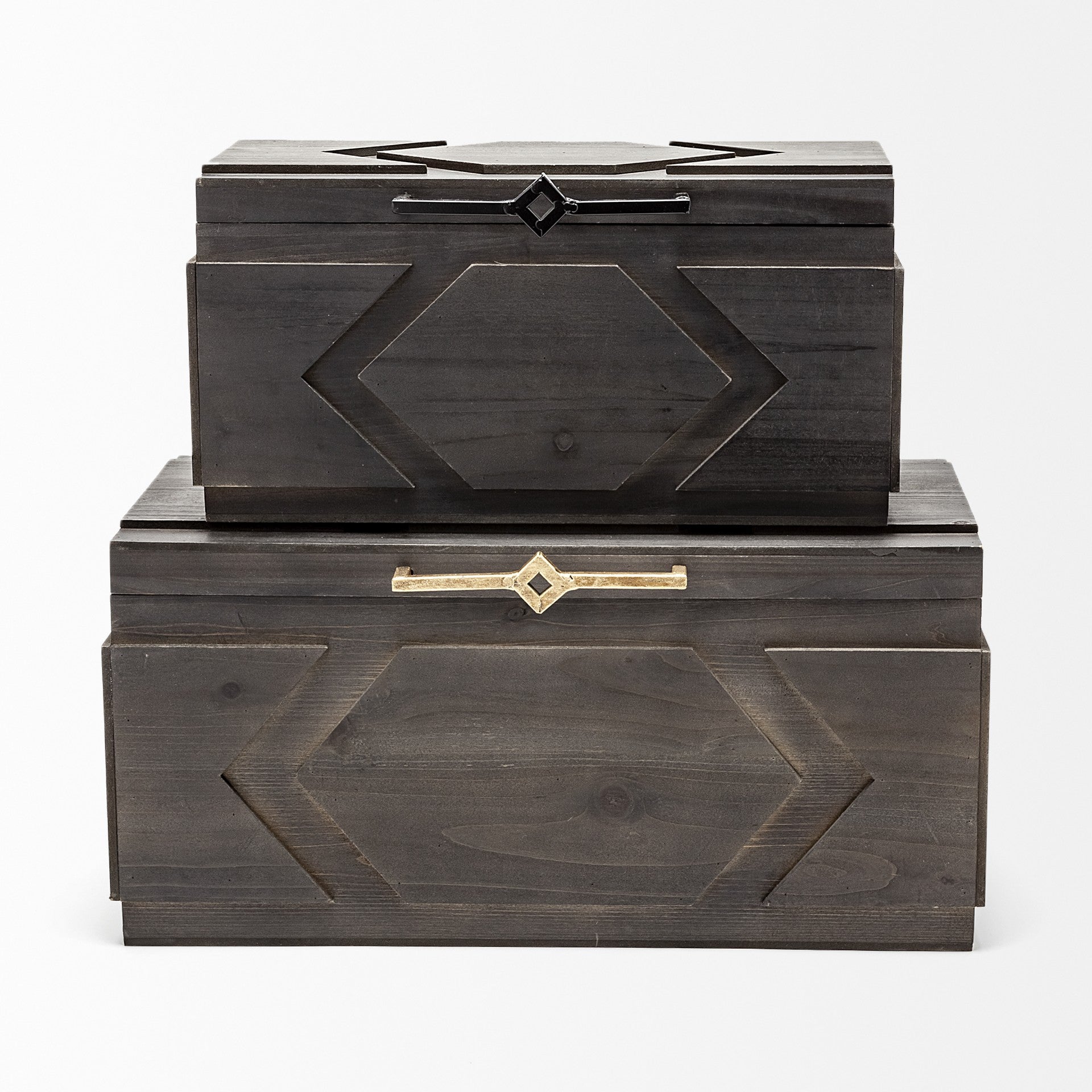 Set of Two Brown Solid Wood Box With Lid-Organizers-DECOROLALA