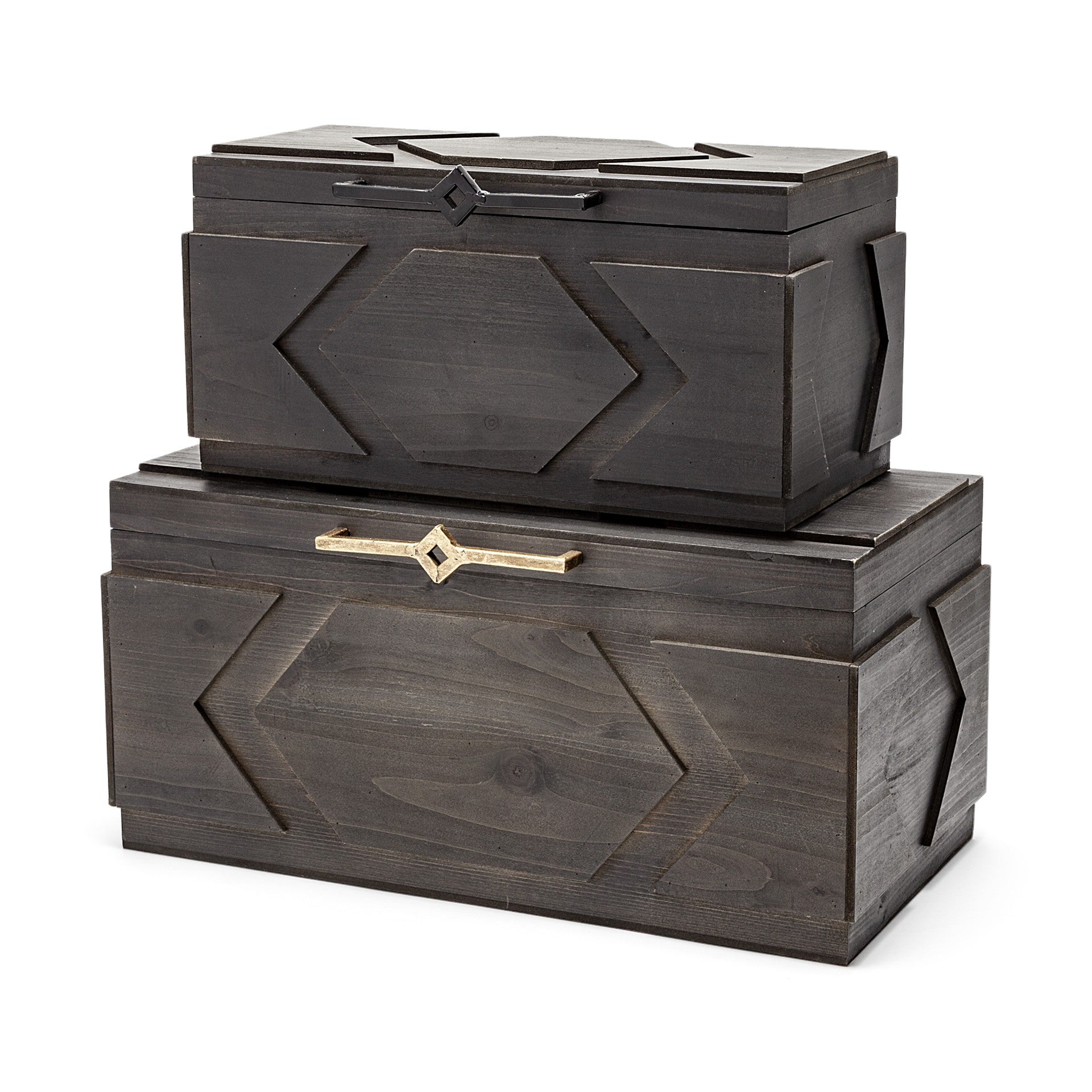 Set of Two Brown Solid Wood Box With Lid-Organizers-DECOROLALA