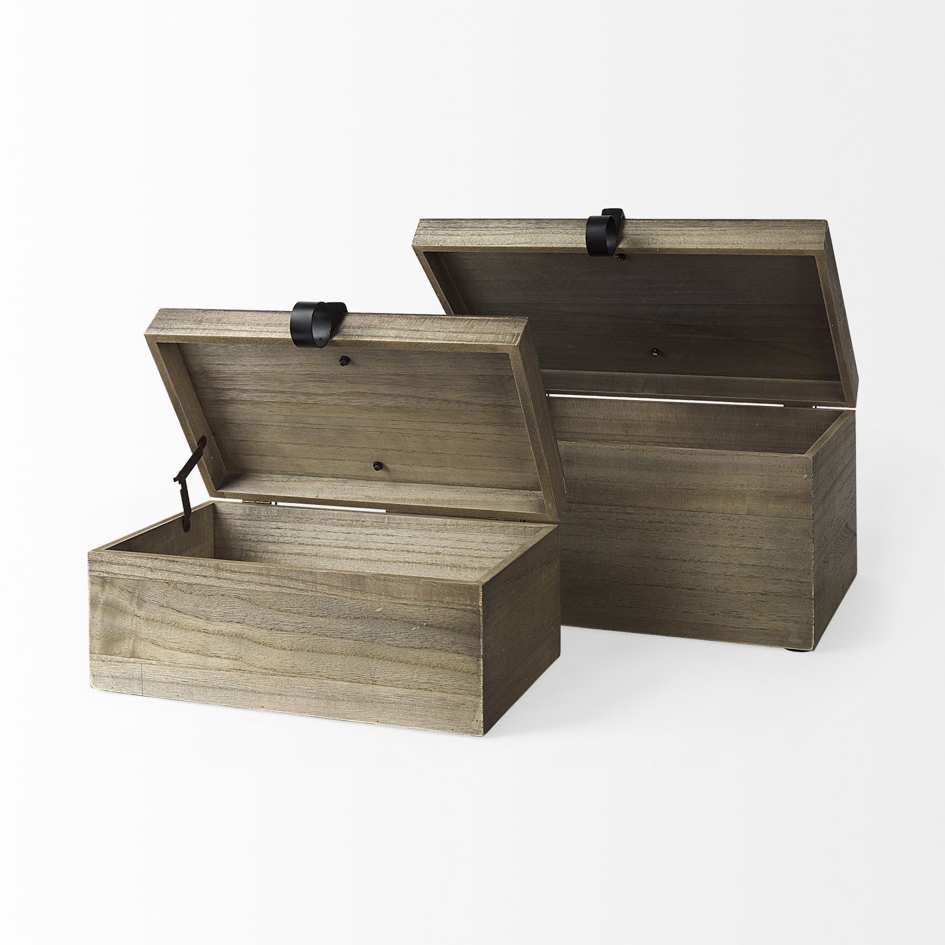 Set of Two Brown Solid Wood Box With Lid-Organizers-DECOROLALA
