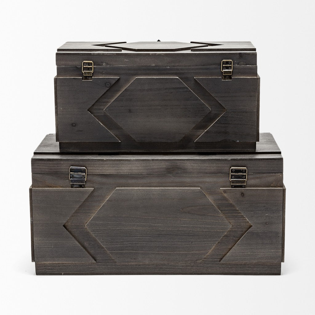 Set of Two Brown Solid Wood Box With Lid-Organizers-DECOROLALA