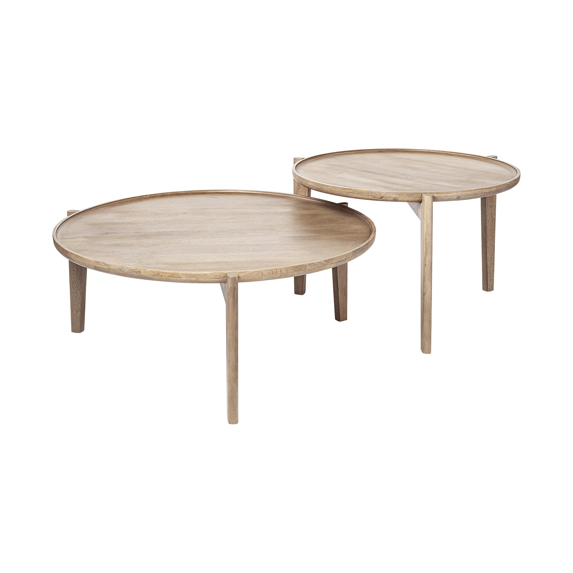 Set of Two Brown Solid Wood Round Nested Coffee Tables-Coffee Tables-DECOROLALA