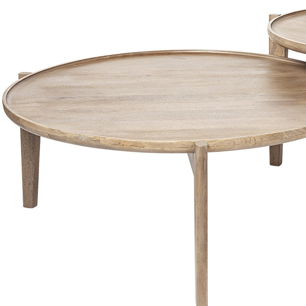 Set of Two Brown Solid Wood Round Nested Coffee Tables-Coffee Tables-DECOROLALA