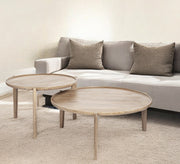 Set of Two Brown Solid Wood Round Nested Coffee Tables-Coffee Tables-DECOROLALA