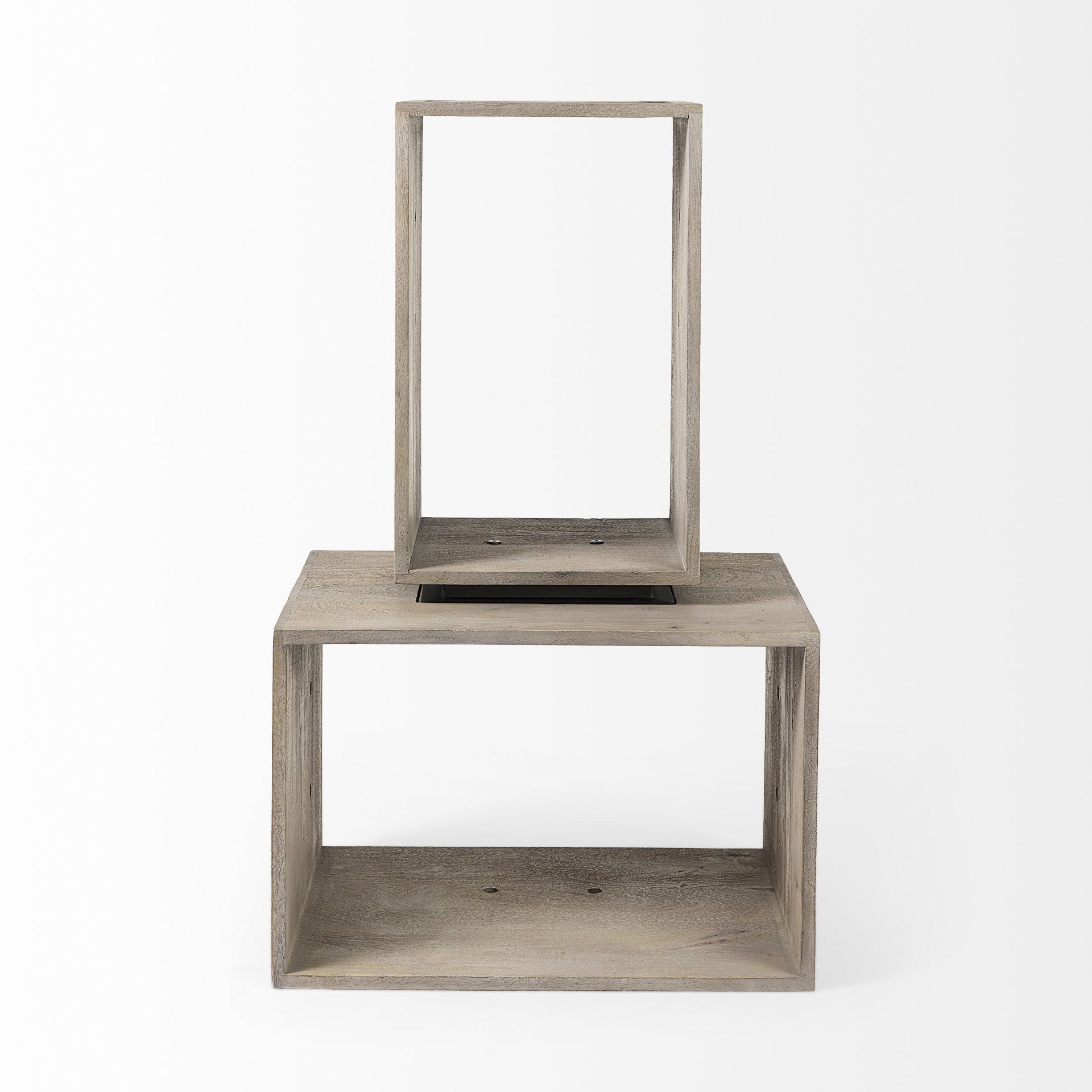 Set of Two Brown Solid and Manufactured Wood Two Tier Floating Bookcase-Bookcases-DECOROLALA