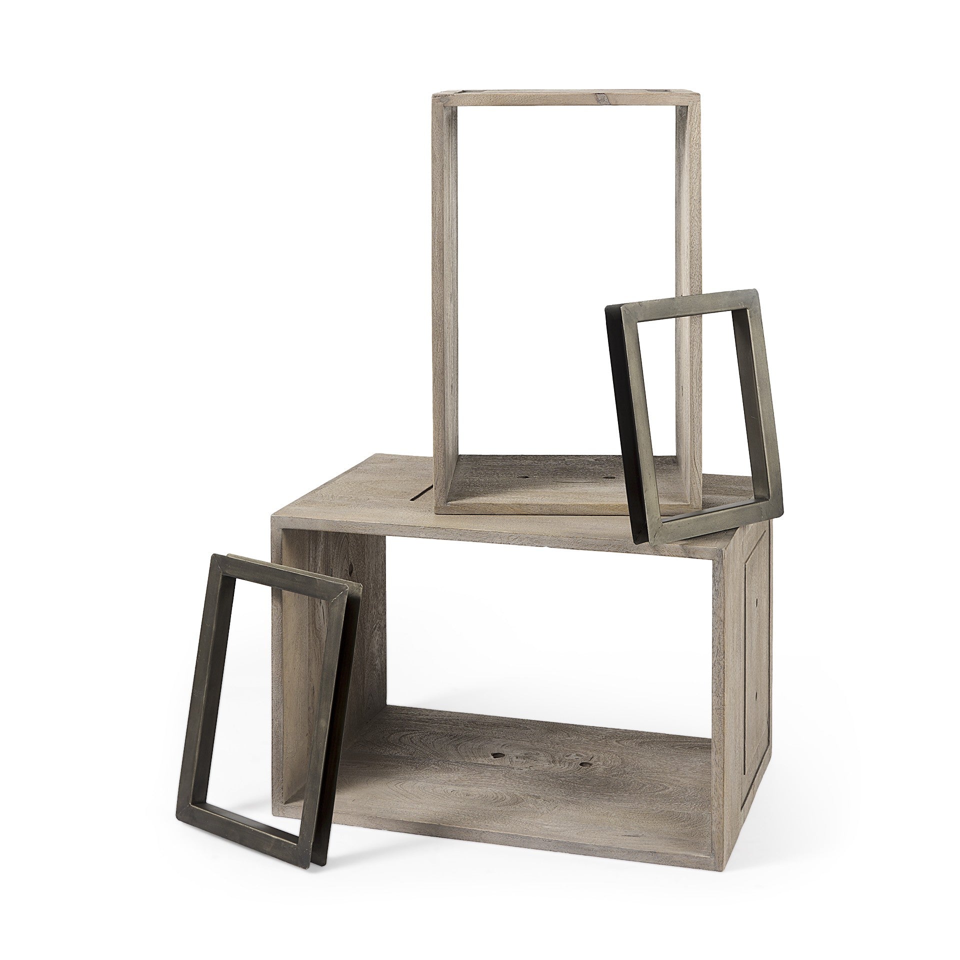 Set of Two Brown Solid and Manufactured Wood Two Tier Floating Bookcase-Bookcases-DECOROLALA