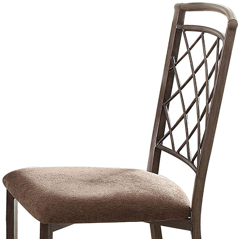 Set of Two Brown Upholstered Fabric Cross Back Dining Side Chairs-Dining Chairs-DECOROLALA