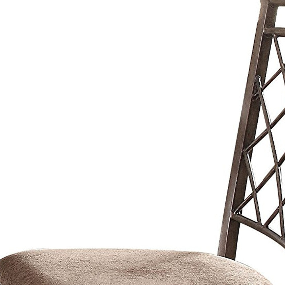 Set of Two Brown Upholstered Fabric Cross Back Dining Side Chairs-Dining Chairs-DECOROLALA