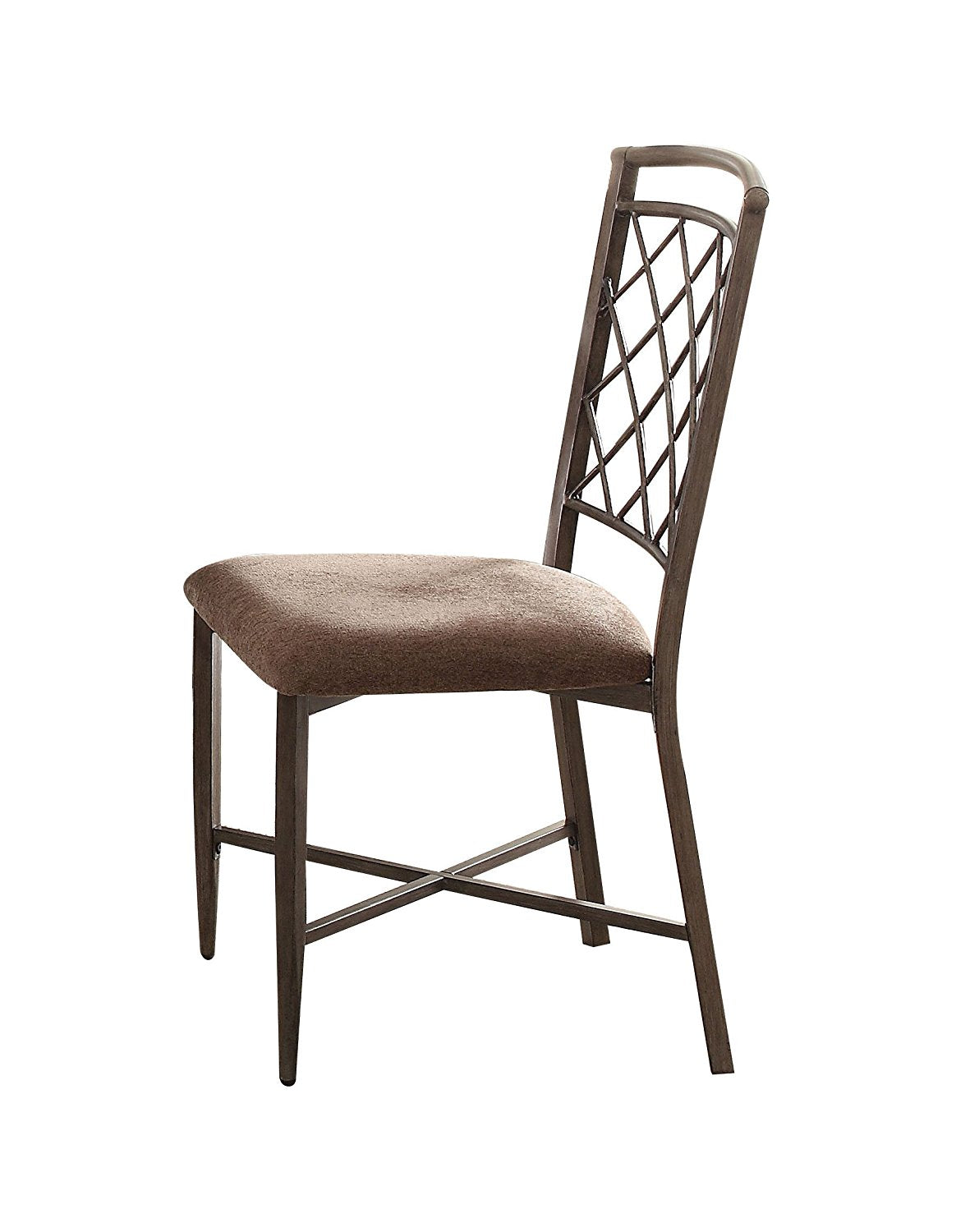 Set of Two Brown Upholstered Fabric Cross Back Dining Side Chairs-Dining Chairs-DECOROLALA