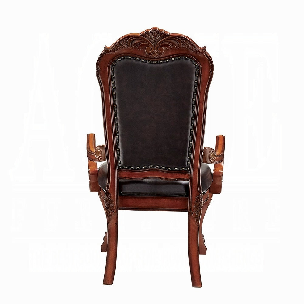 Set of Two Brown Upholstered Faux Leather Queen Anne Back Dining Arm Chairs-Dining Chairs-DECOROLALA