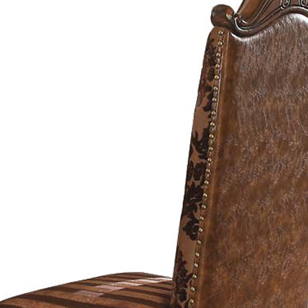 Set of Two Brown Upholstered Faux Leather Queen Anne Back Dining Side Chairs-Dining Chairs-DECOROLALA