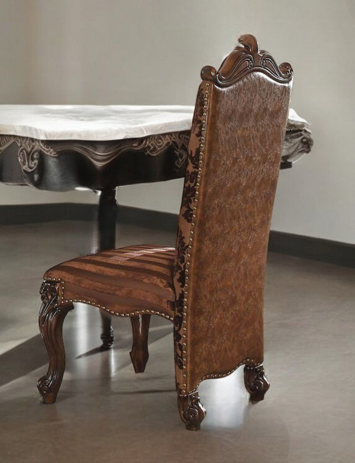 Set of Two Brown Upholstered Faux Leather Queen Anne Back Dining Side Chairs-Dining Chairs-DECOROLALA