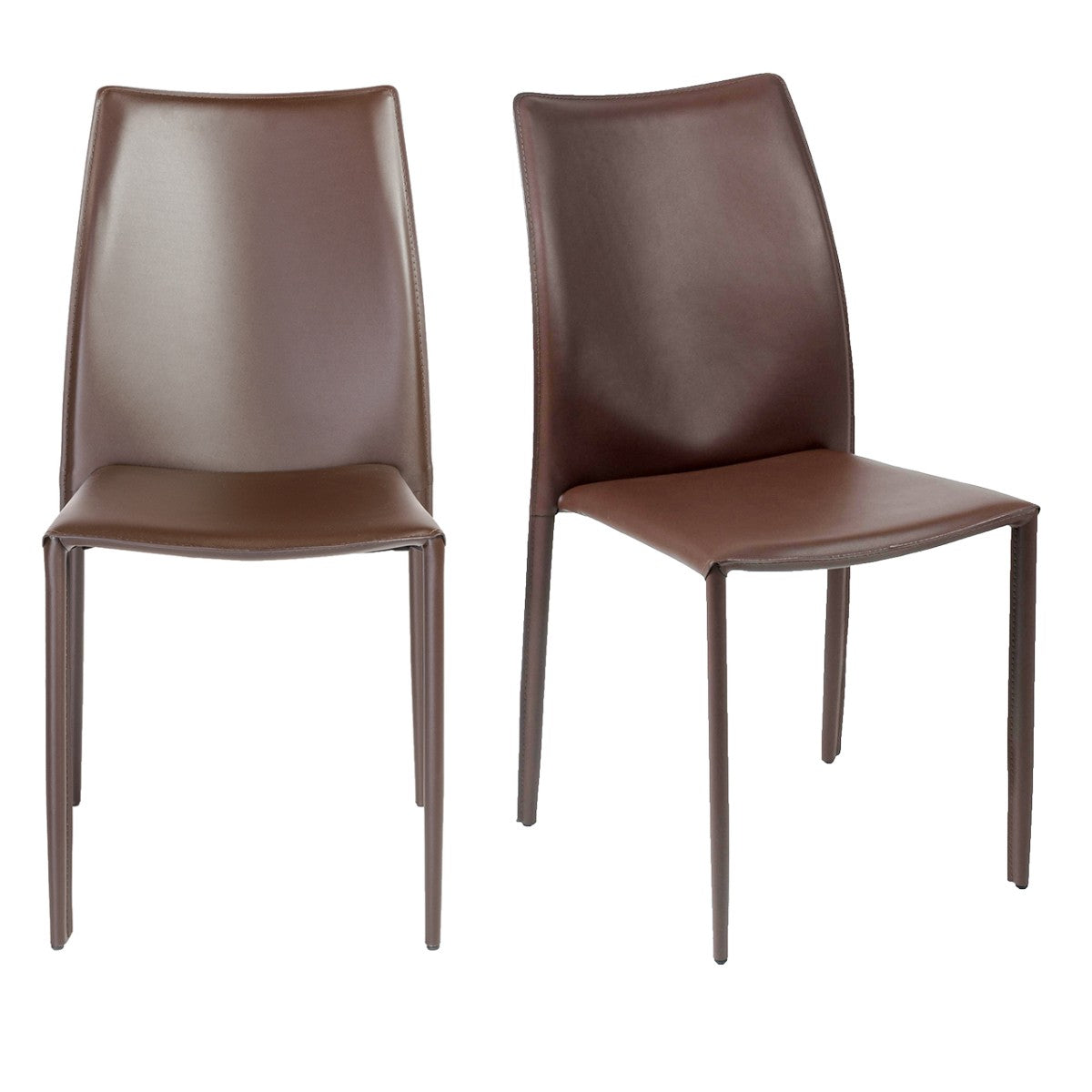 Set of Two Brown Upholstered Leather Dining Side Chairs-Dining Chairs-DECOROLALA
