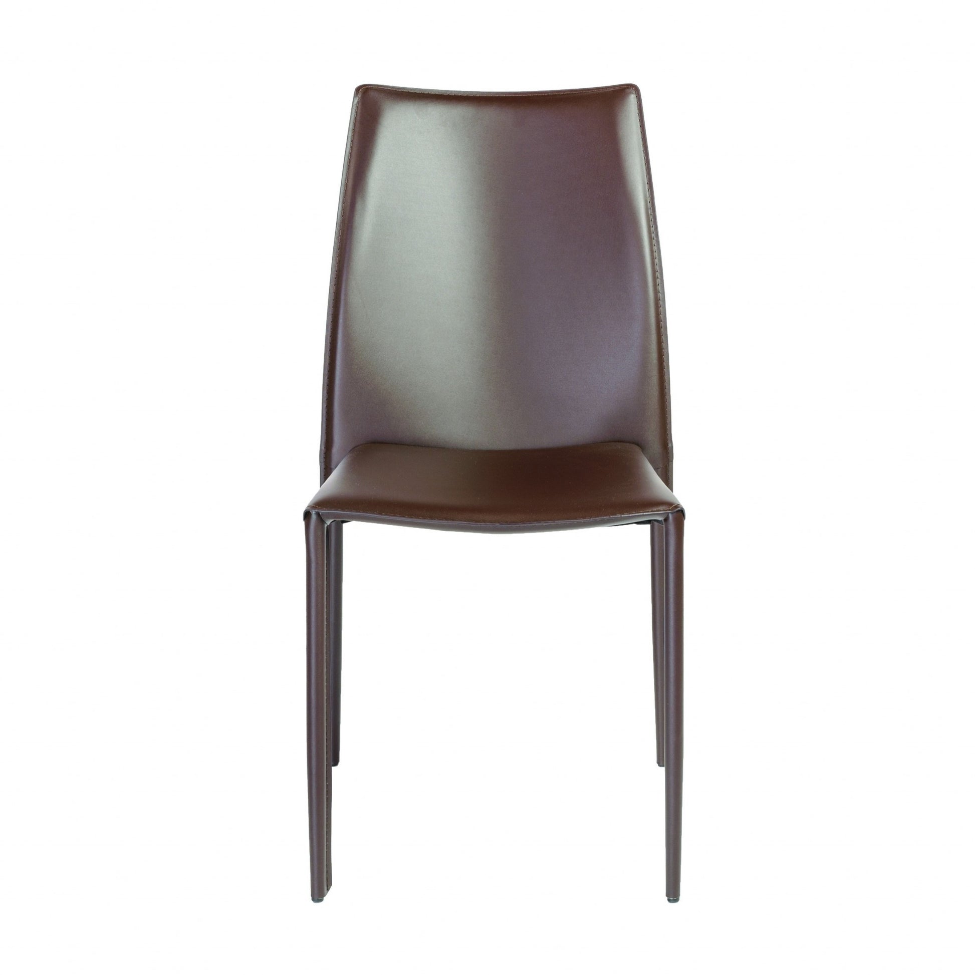 Set of Two Brown Upholstered Leather Dining Side Chairs-Dining Chairs-DECOROLALA