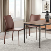 Set of Two Brown Upholstered Leather Dining Side Chairs-Dining Chairs-DECOROLALA
