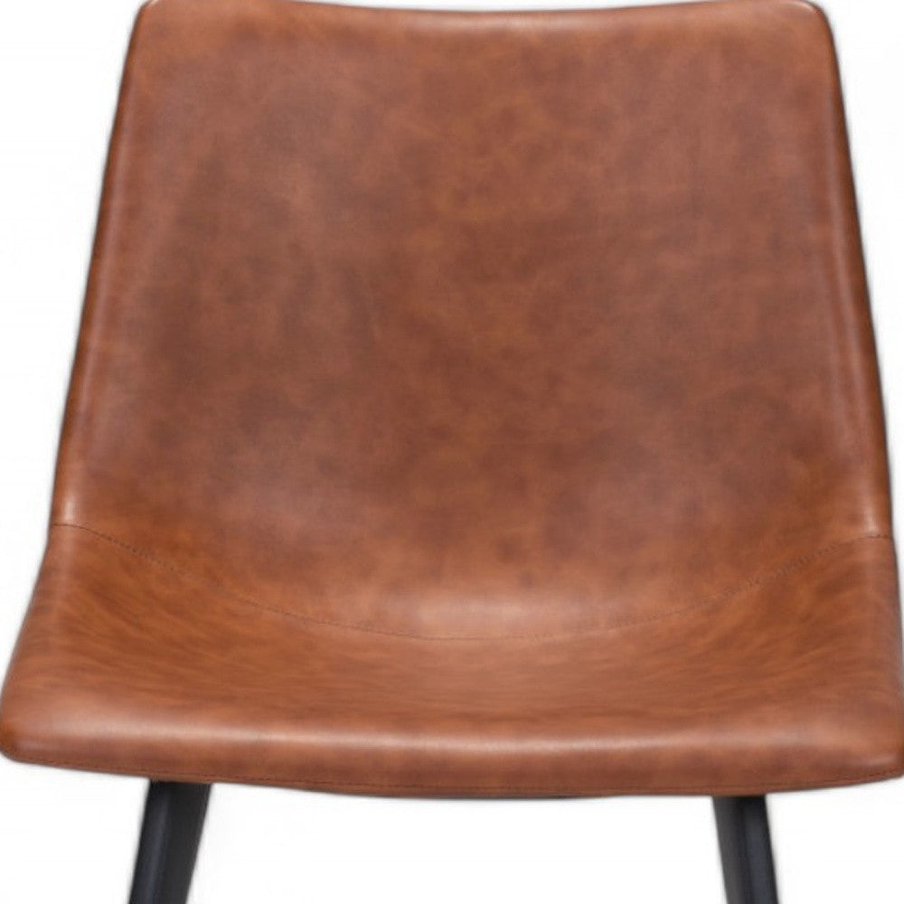 Set of Two Brown Vintage Look Faux Leather Slight Scoop Dining Chairs-Dining Chairs-DECOROLALA
