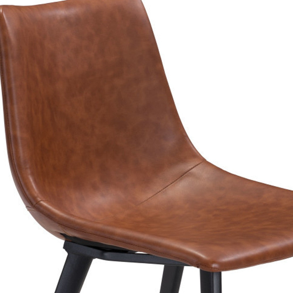 Set of Two Brown Vintage Look Faux Leather Slight Scoop Dining Chairs-Dining Chairs-DECOROLALA