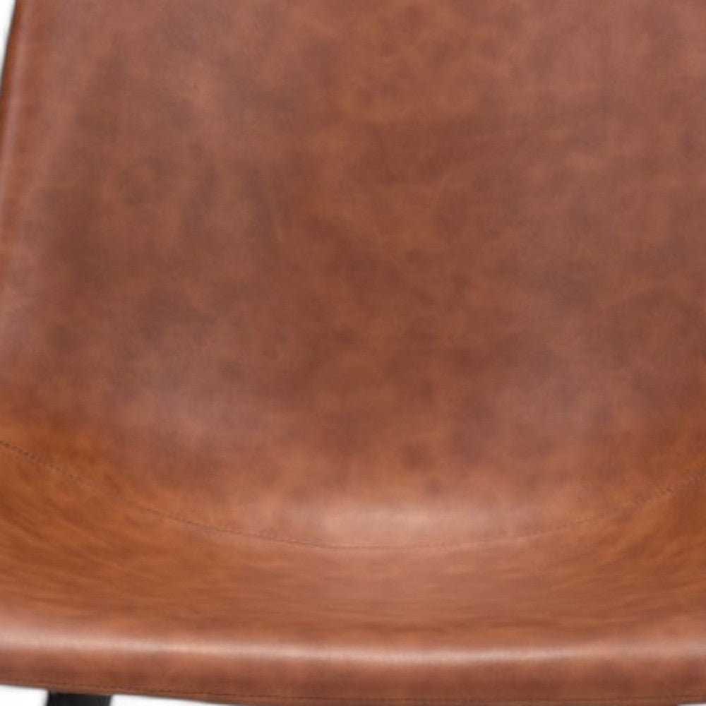 Set of Two Brown Vintage Look Faux Leather Slight Scoop Dining Chairs-Dining Chairs-DECOROLALA