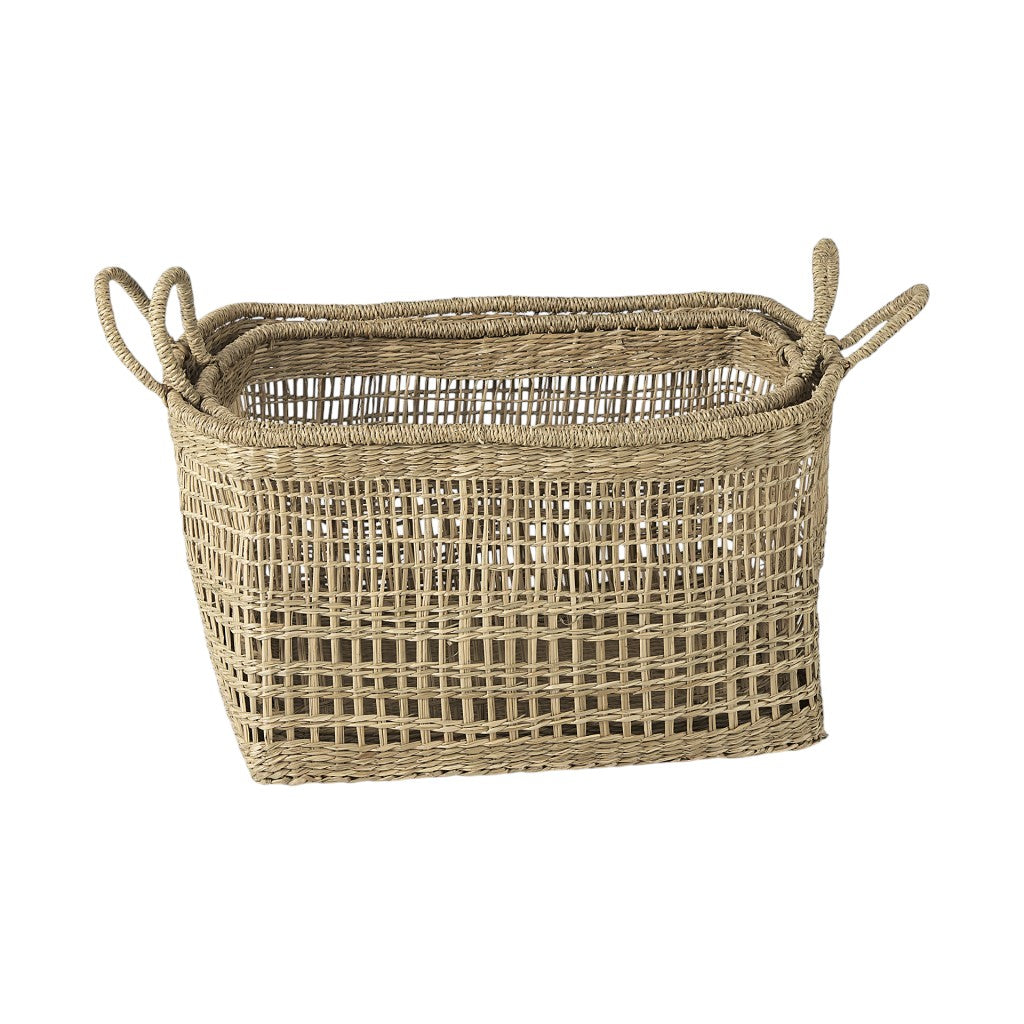 Set of Two Brown Wicker Basket-Organizers-DECOROLALA